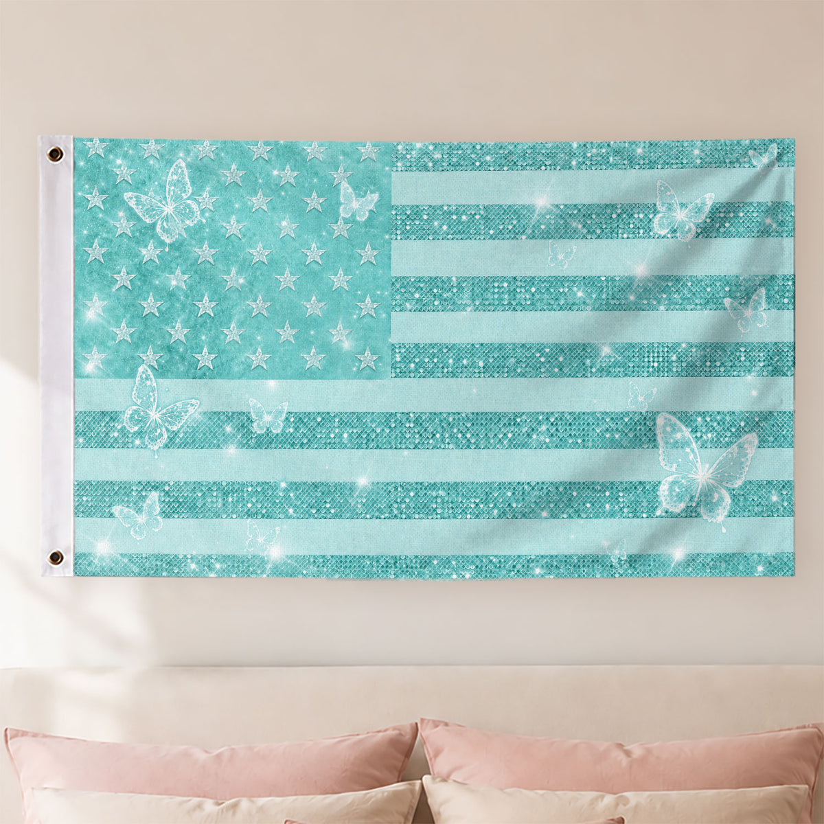 Custom American Photo Flag Pink Glitter American Flag Personalised Butterfly USA Banner