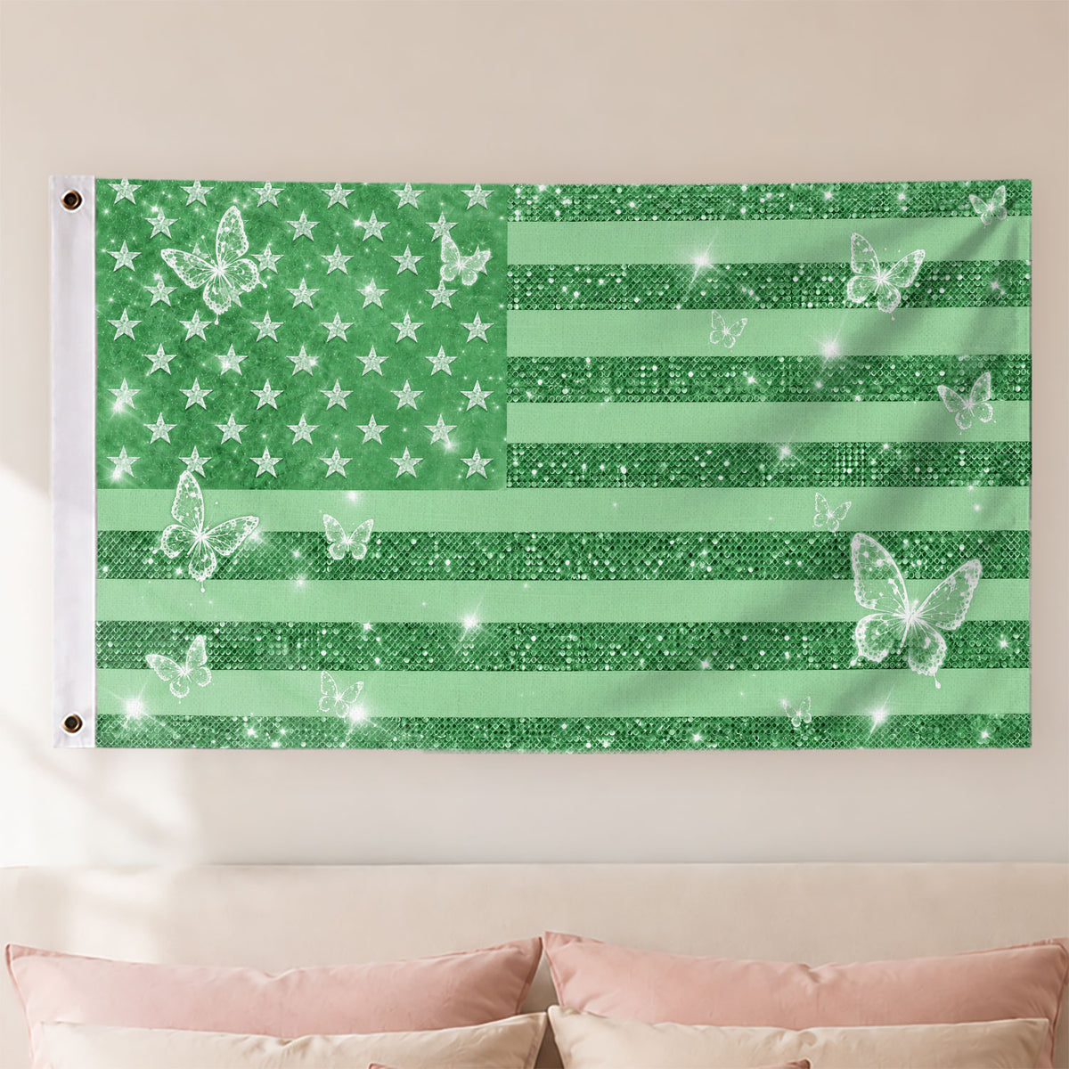 Custom American Photo Flag Pink Glitter American Flag Personalised Butterfly USA Banner
