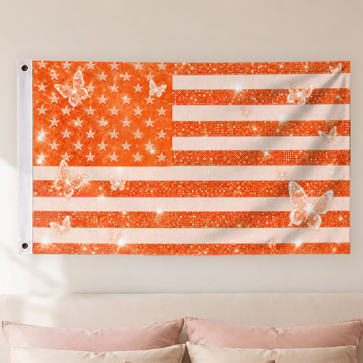 Custom American Photo Flag Pink Glitter American Flag Personalised Butterfly USA Banner