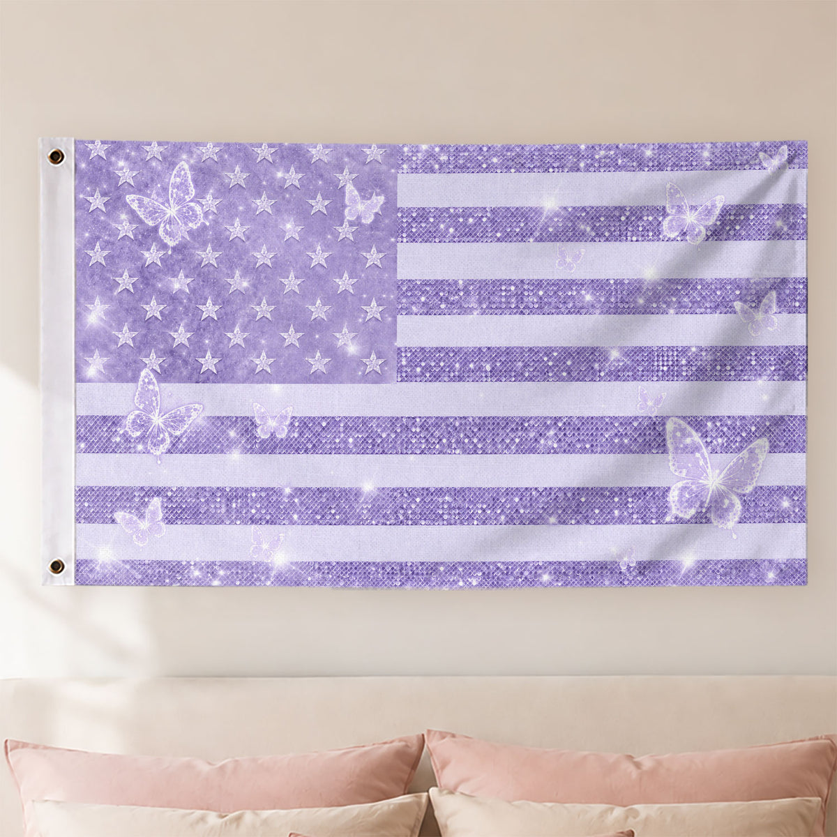 Custom American Photo Flag Pink Glitter American Flag Personalised Butterfly USA Banner