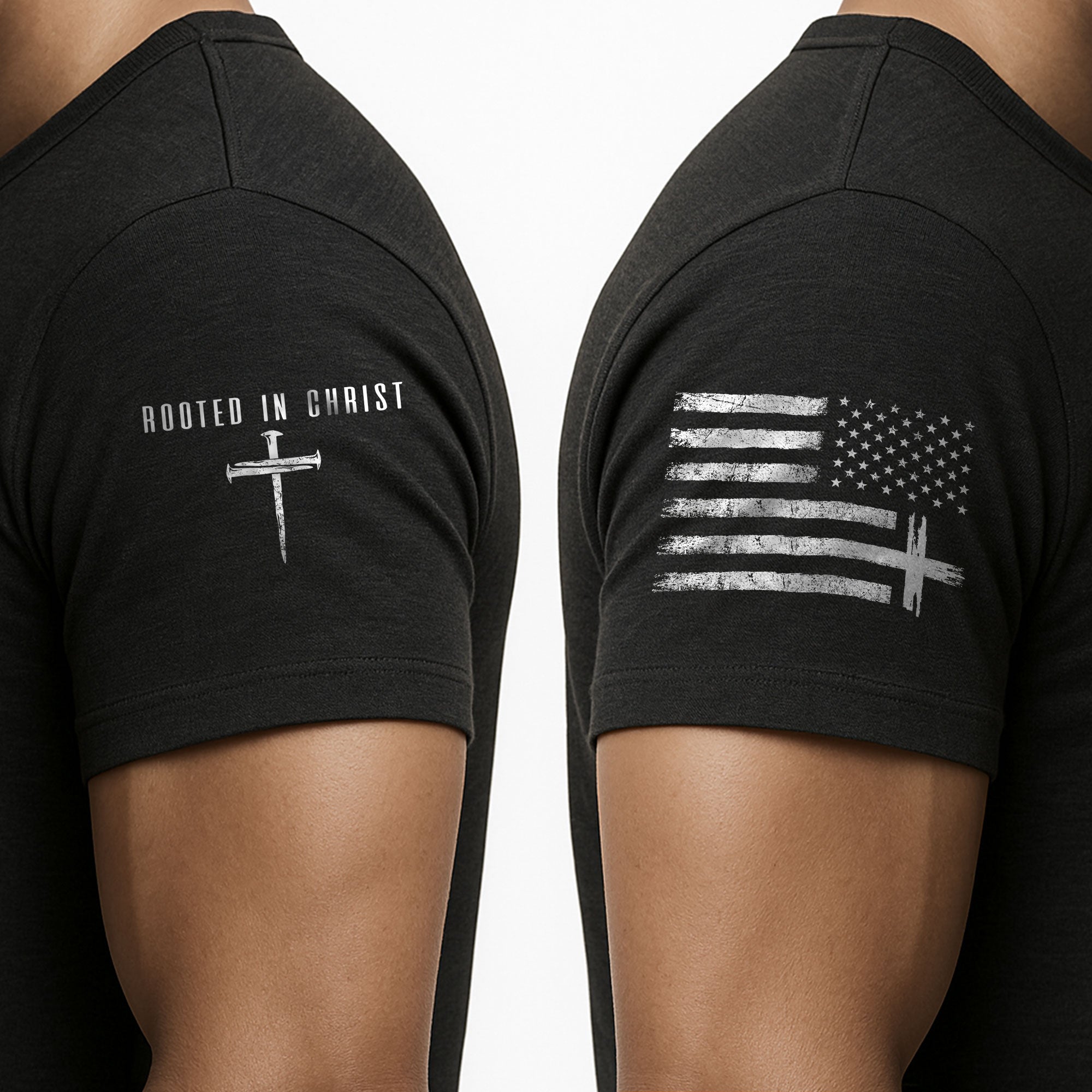 Rooted In Christ Bold Cross Roots Christian, Christian Tee Shirts - Faith Shirts for Men - Rust Field Wear