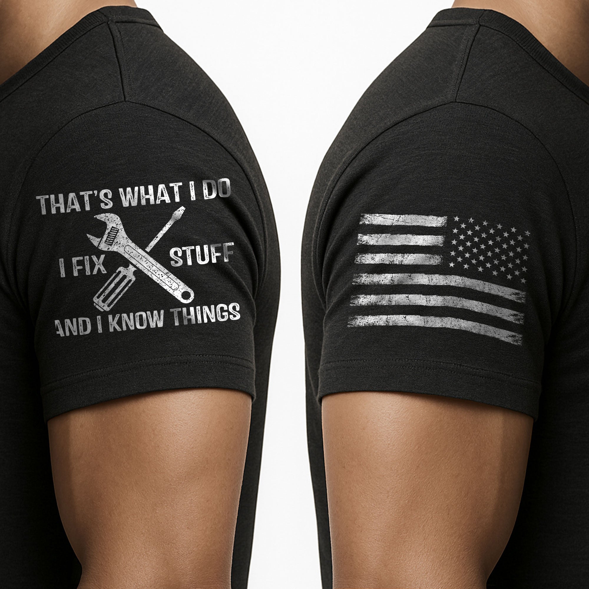 Men Gear Wrench Graphic T-Shirt I Fix Stuff And I Know Things Flag Quote Tee