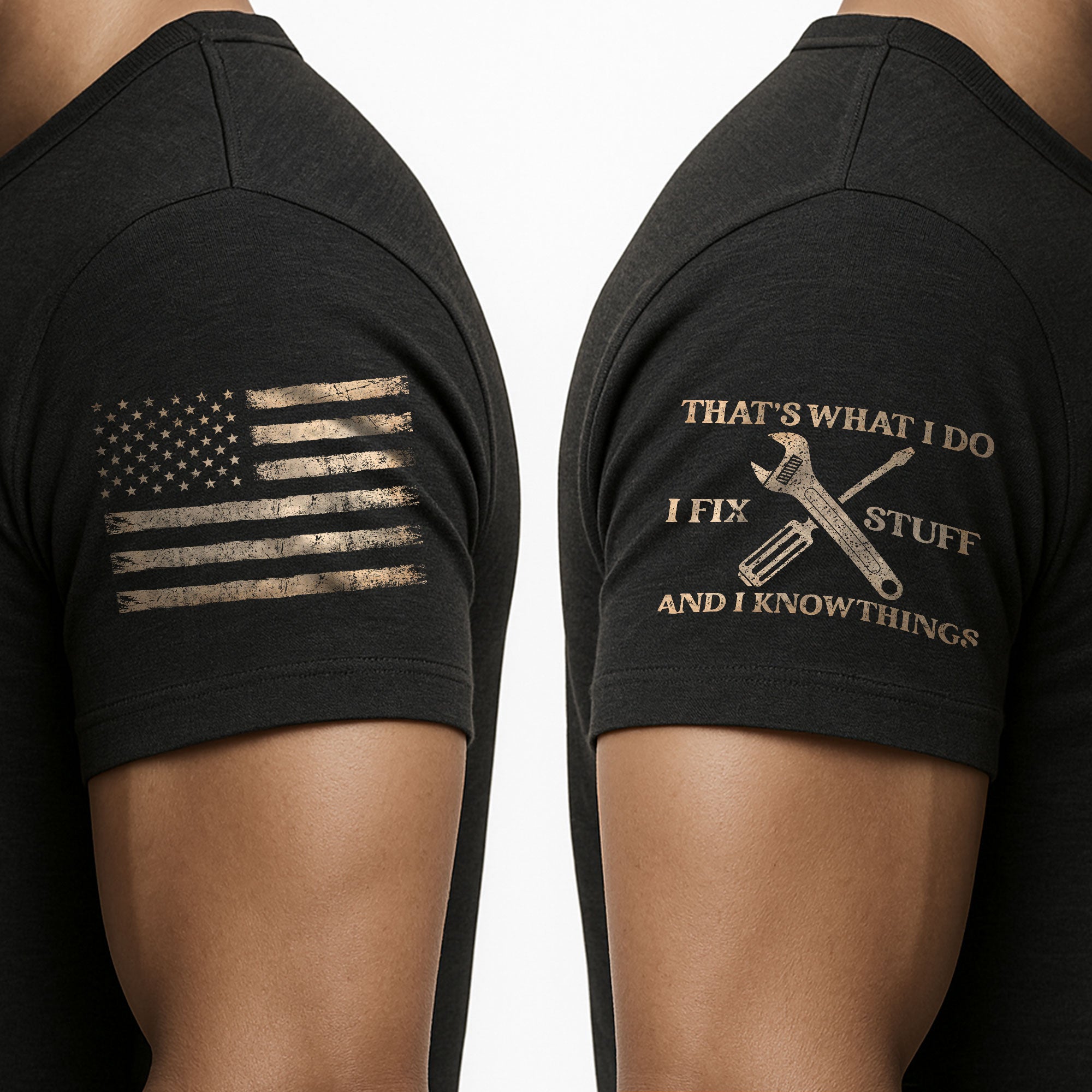 Men Hex Nut Flag Quote I Fix Stuff And I Know Things T-Shirt Graphic Wrench Shirt
