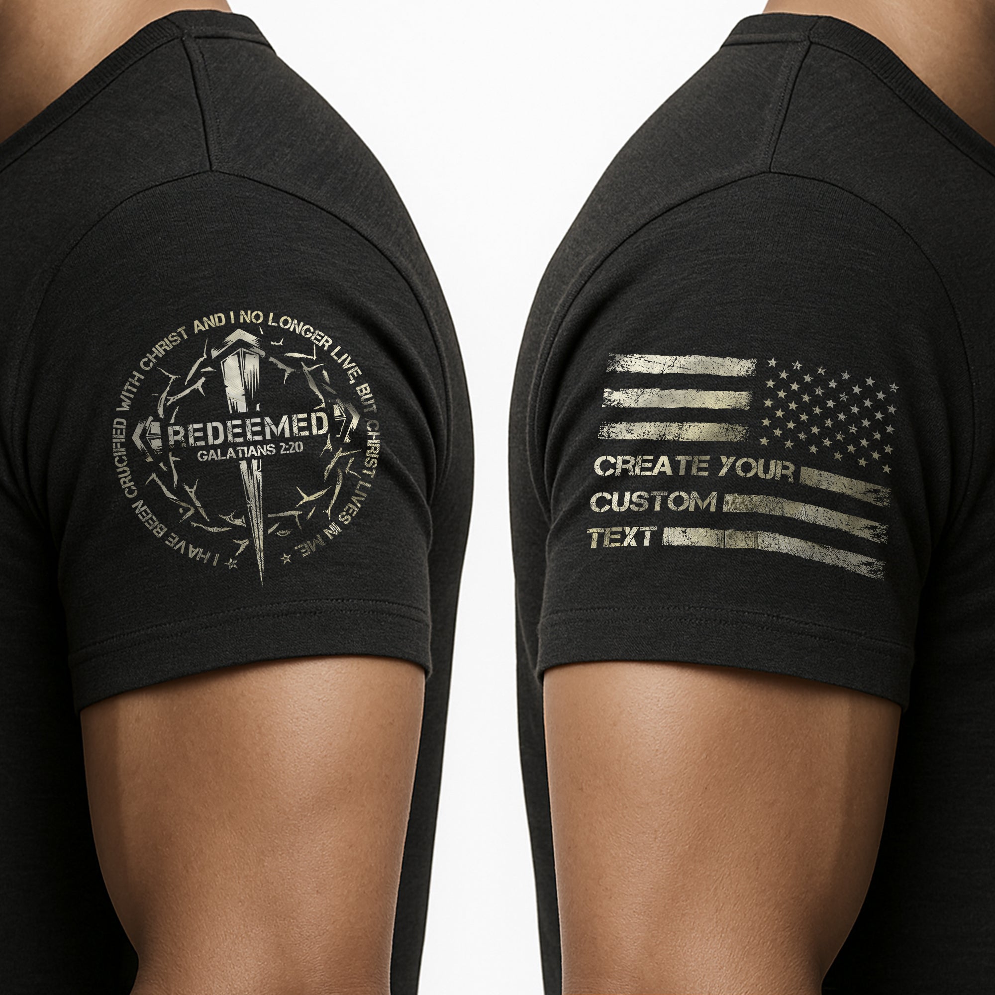 Christian Tee Shirts, Redeemed We The People Cross - Christian Shirts for Men - Rust Field Wear