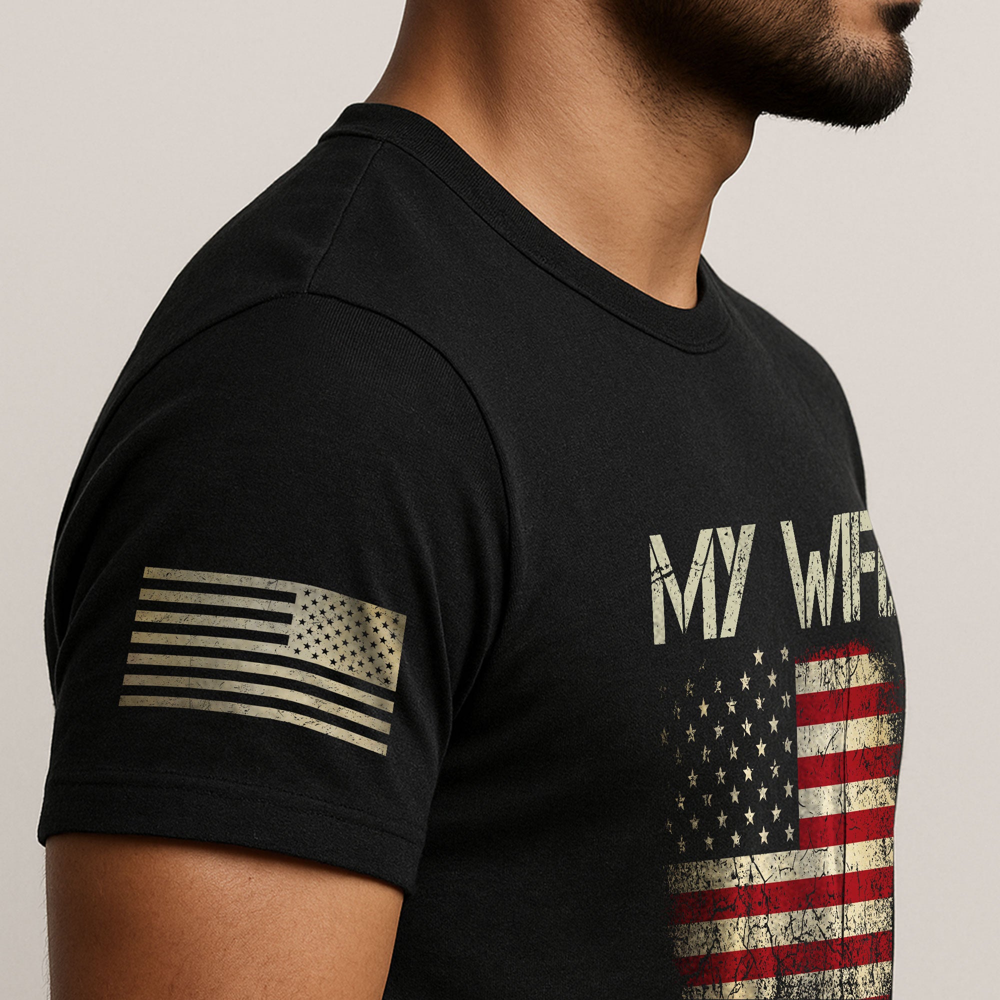 Funny Joke Quote My Wife Beats Me Men American Flag Graphic Shirt Casual Novelty Tops