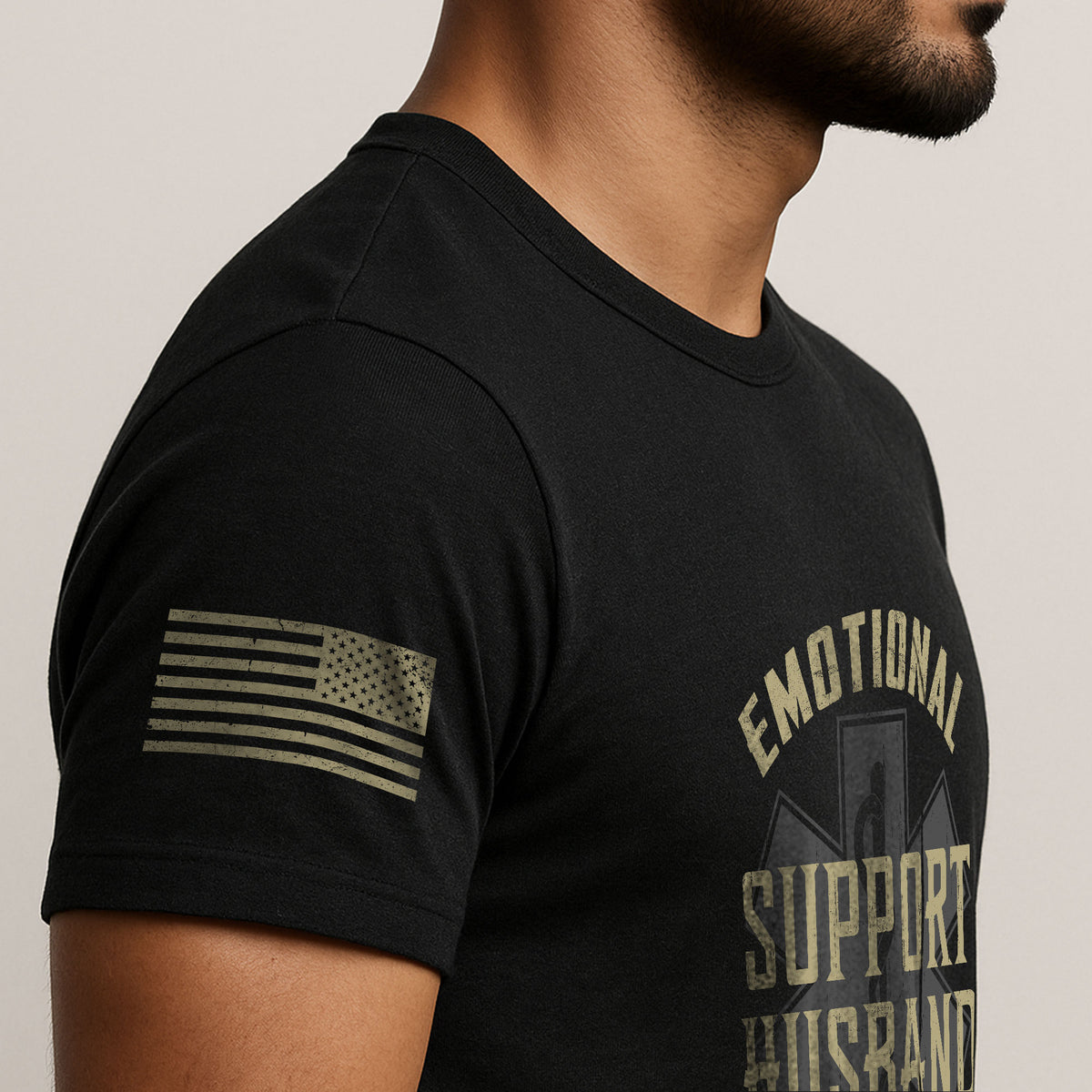 Funny Emotional Support Husband Sarcastic Graphic Tee Shirt Casual Apparel Top Clothing