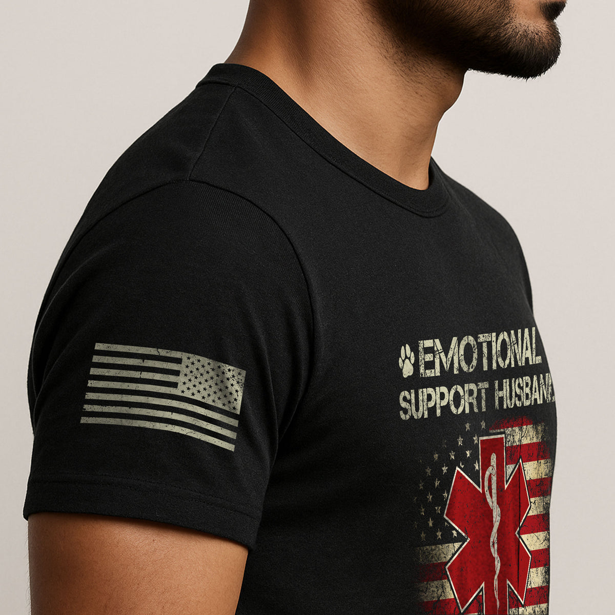 Funny Emotional Support Husband Flag Graphic Tee Shirt Casual Apparel Top Clothing