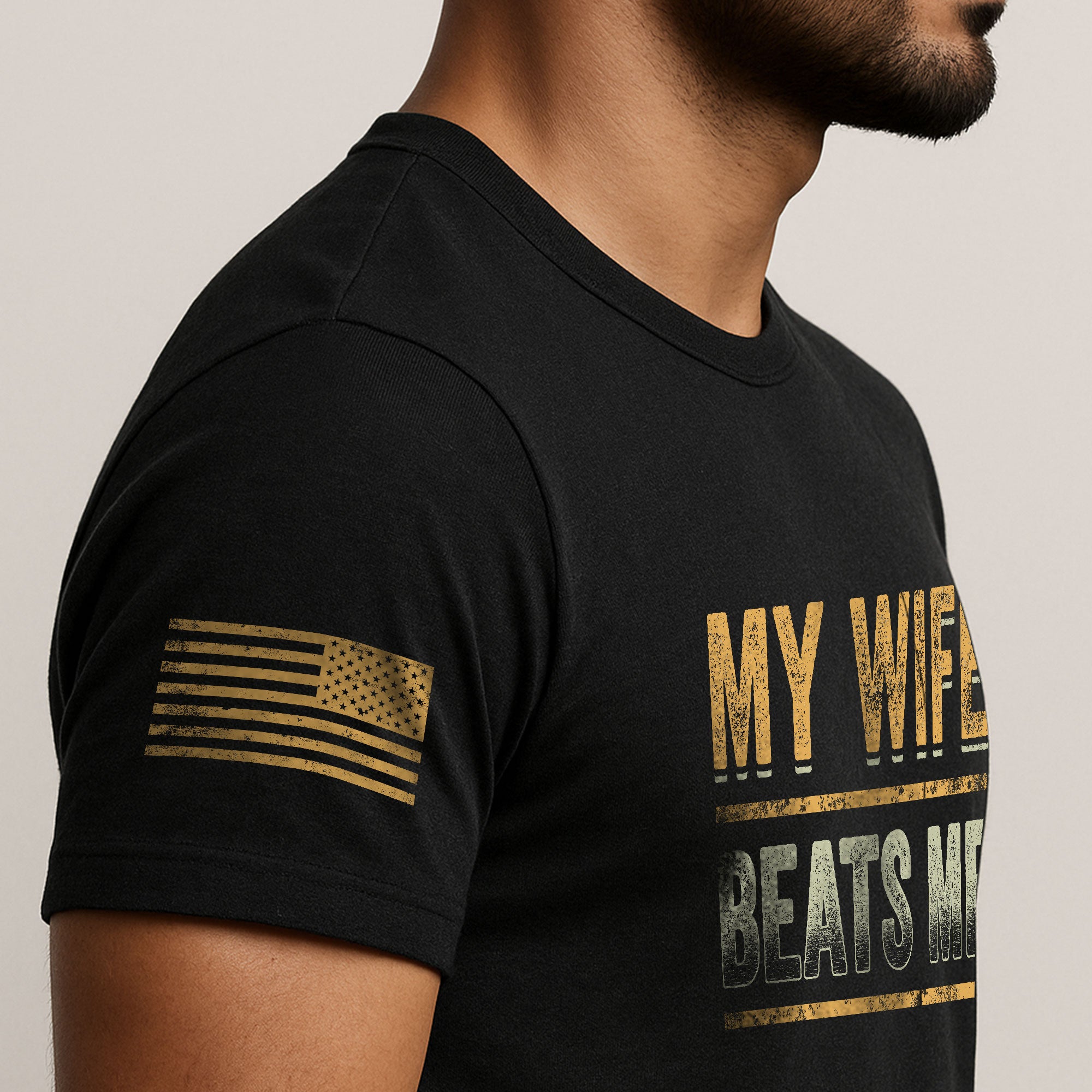 Funny Bold Lines Quote My Wife Beats Me Men Vintage Graphic Shirt Casual Novelty