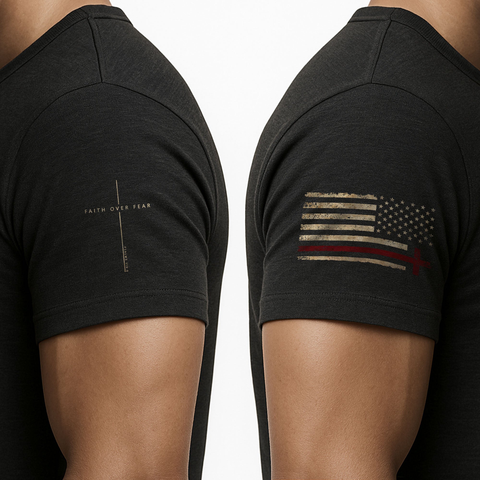Christian Shirts for Men, Faith Over Fear Psalm 118:6 Warrior - Christian Tee Shirts - Rust Field Wear