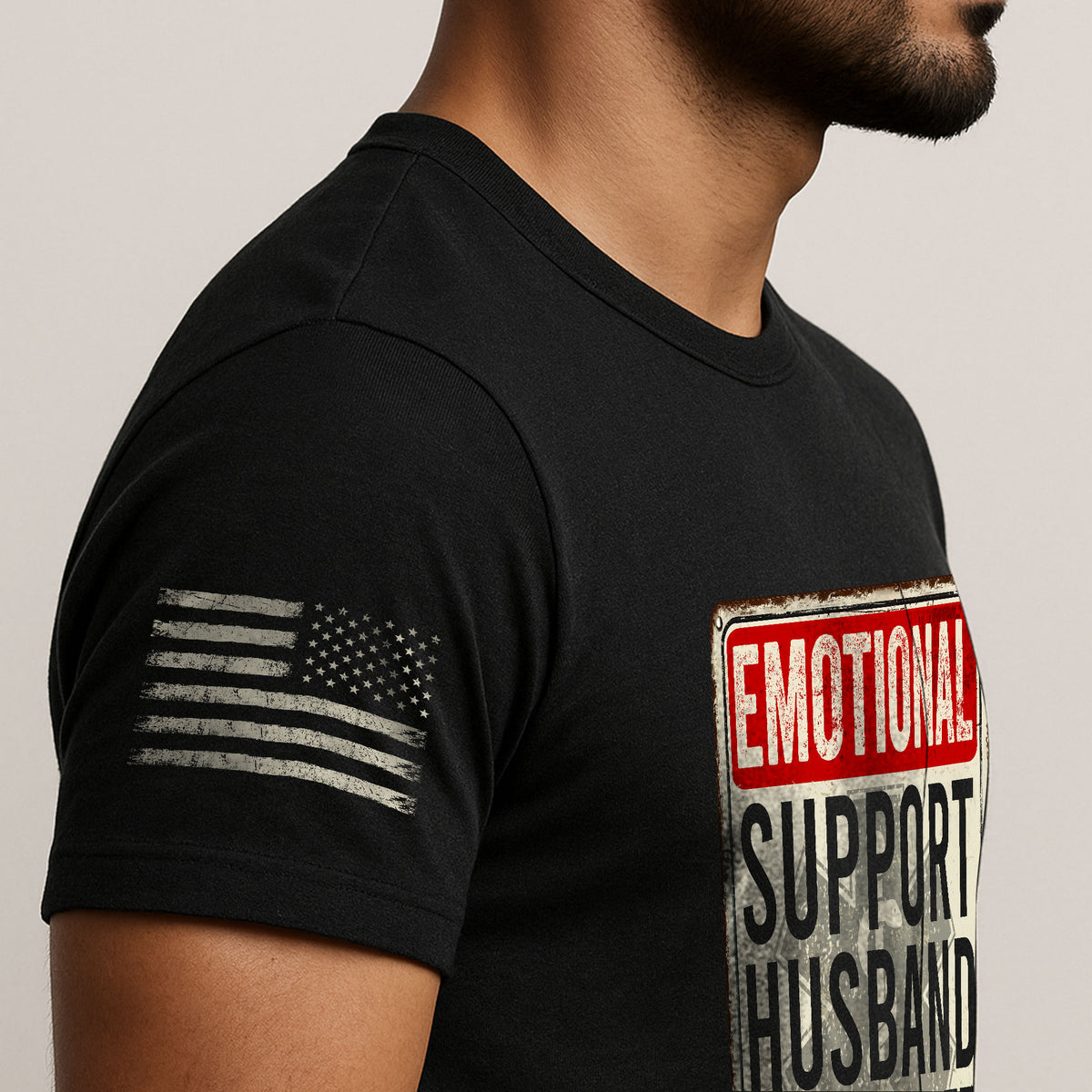 Humorous Emotional Support Husband Do Not Pet Warning Sign Tee Shirt Cotton Apparel