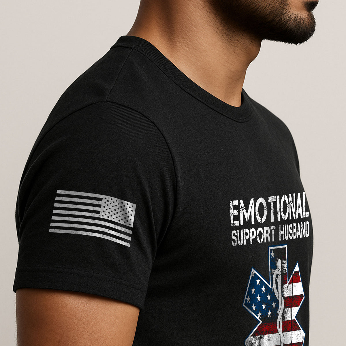 Funny Emotional Support Husband Do Not Pet Patriotic Flag Tee Shirt Cotton Outfit