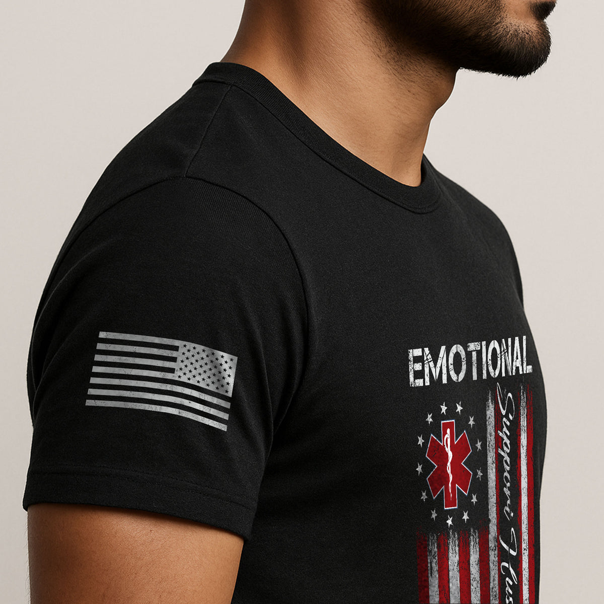 Hilarious Emotional Support Husband Do Not Pet Flag Tee Shirt Cotton Apparel Top