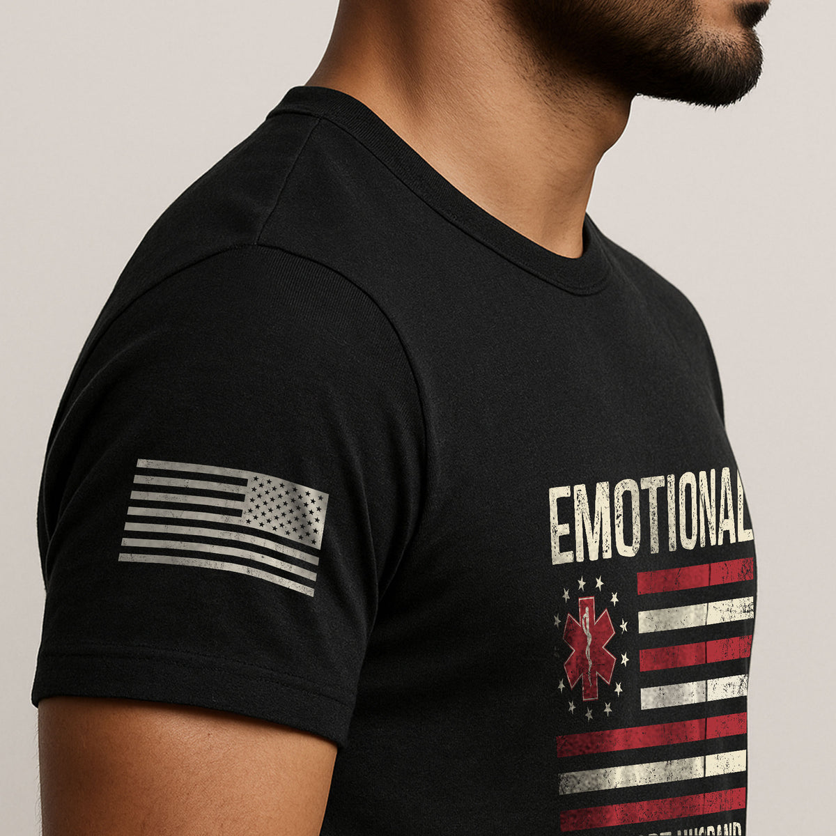 Witty Emotional Support Husband Do Not Pet Stars Stripes Tee Shirt Cotton Apparel