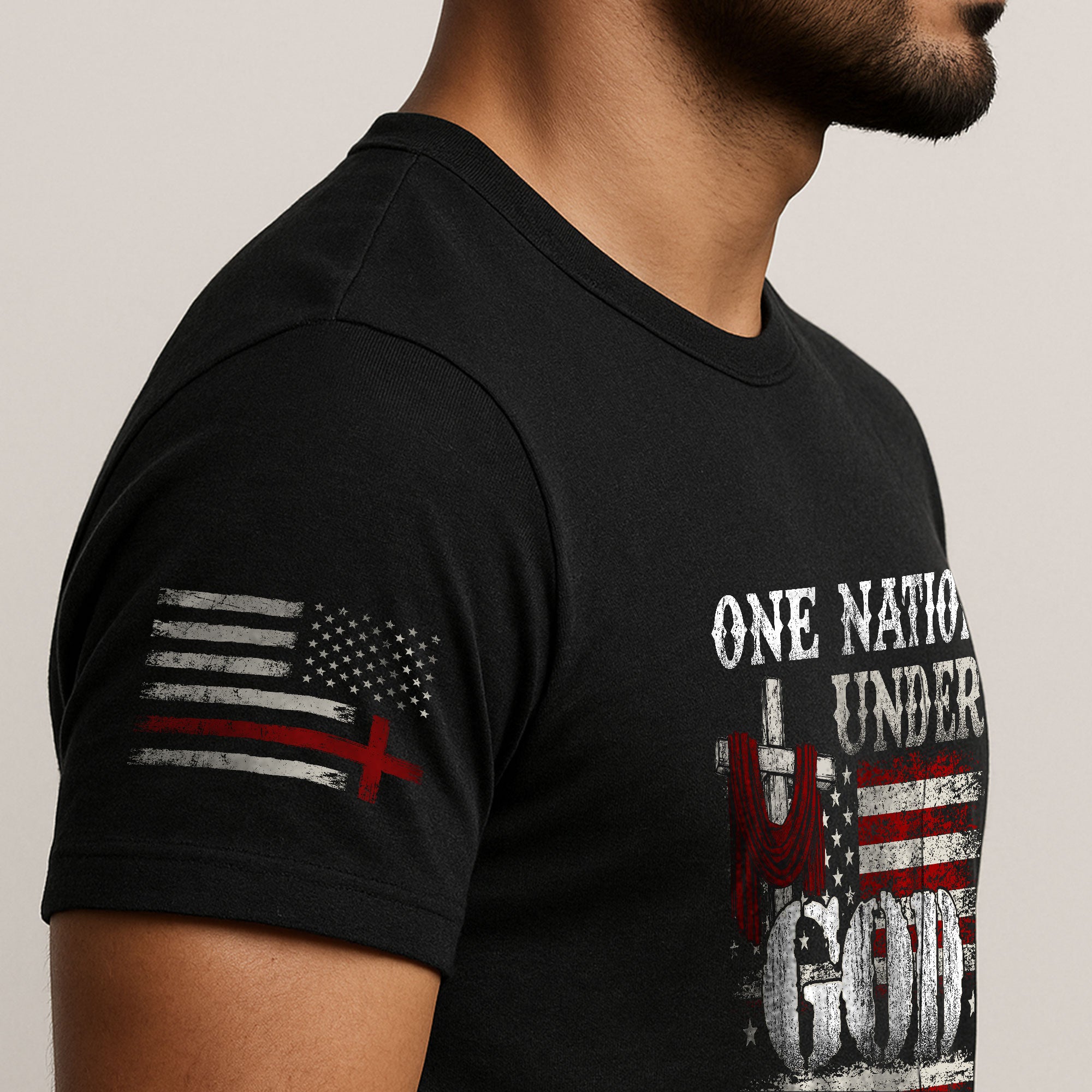 One Nation Under God Cross and American Flag, Christian Shirts for Men - Christian Tee Shirts - Rust Field Wear