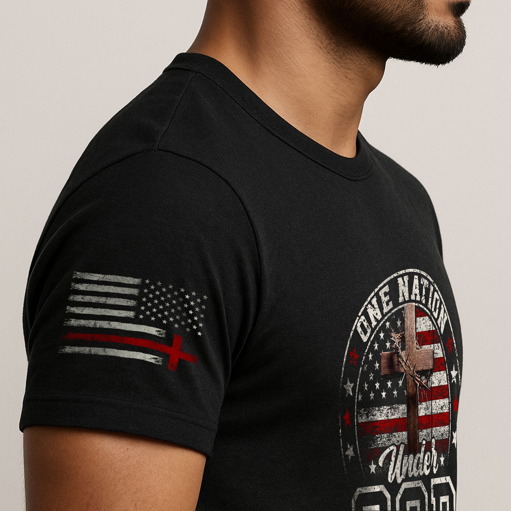 One Nation Under God Christian American Flag Cross, Christian Tee Shirts - Faith Shirts for Men - Rust Field Wear