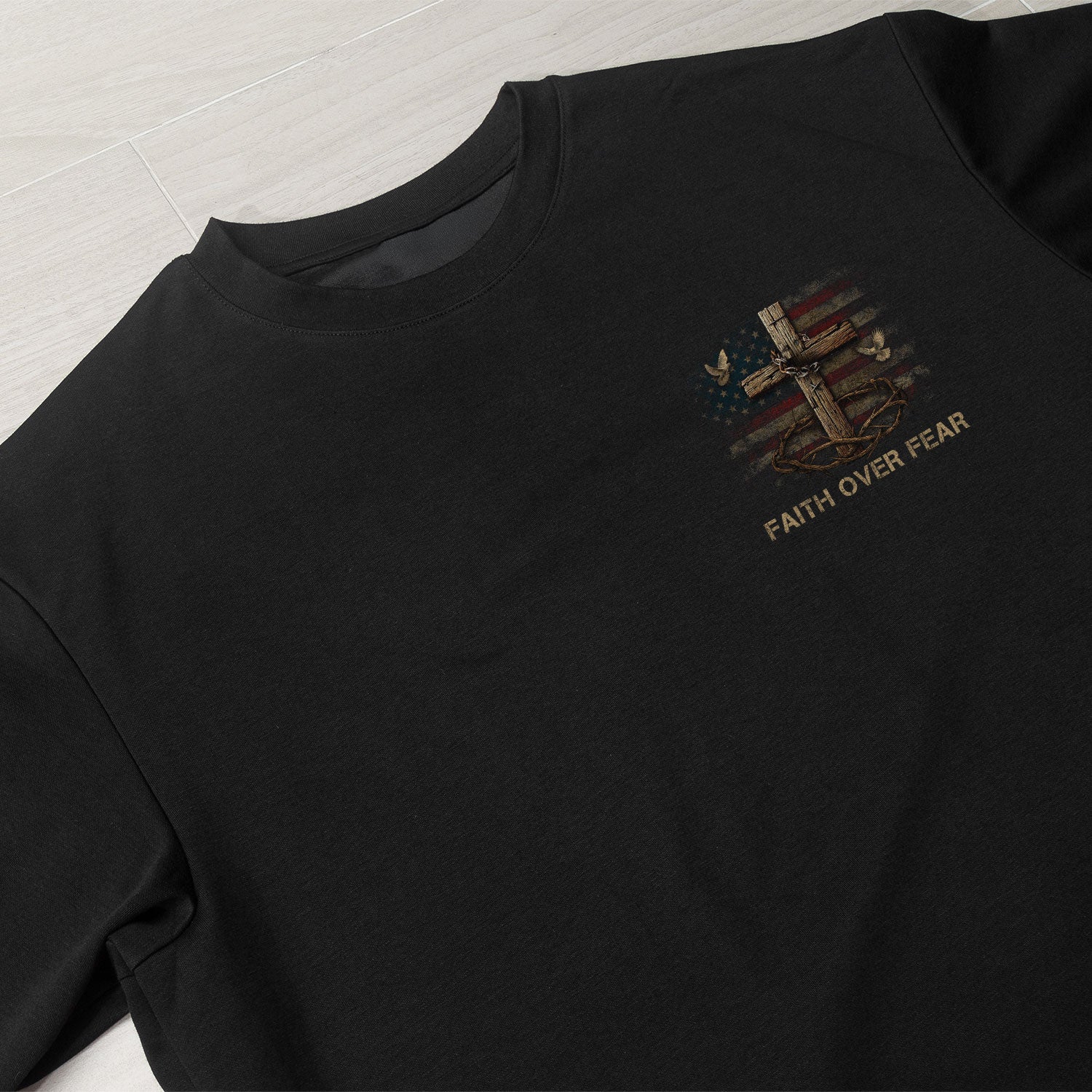 Christian Tee Shirts, Cross of Faith Faith Over Fear - Christian Shirts for Men - Rust Field Wear