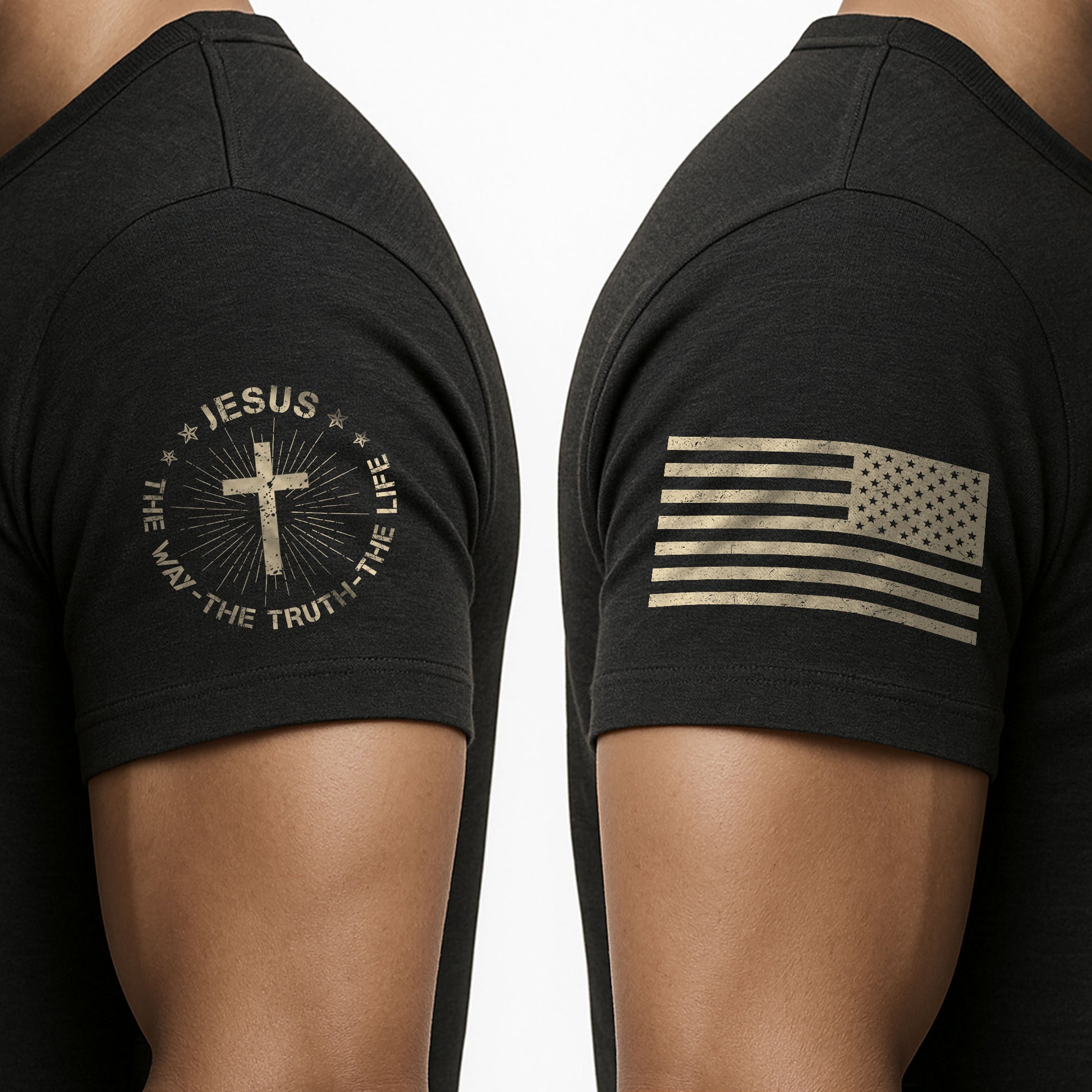 Faith Over Fear Psalm 118:6 Cross and Flag Christian Vintage - Christian Shirts for Men, Faith Based Christian Tee Shirts - Rust Field Wear