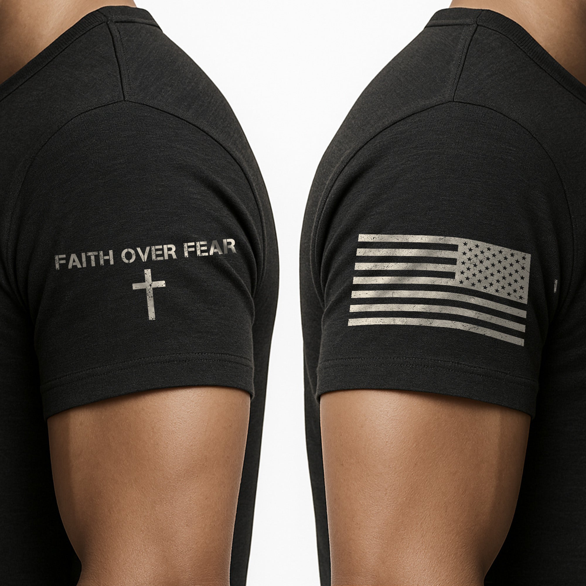 Christian Shirts for Men - Faith Over Fear Daisy Cross USA Flag Christian, Christian Tee Shirts - Rust Field Wear
