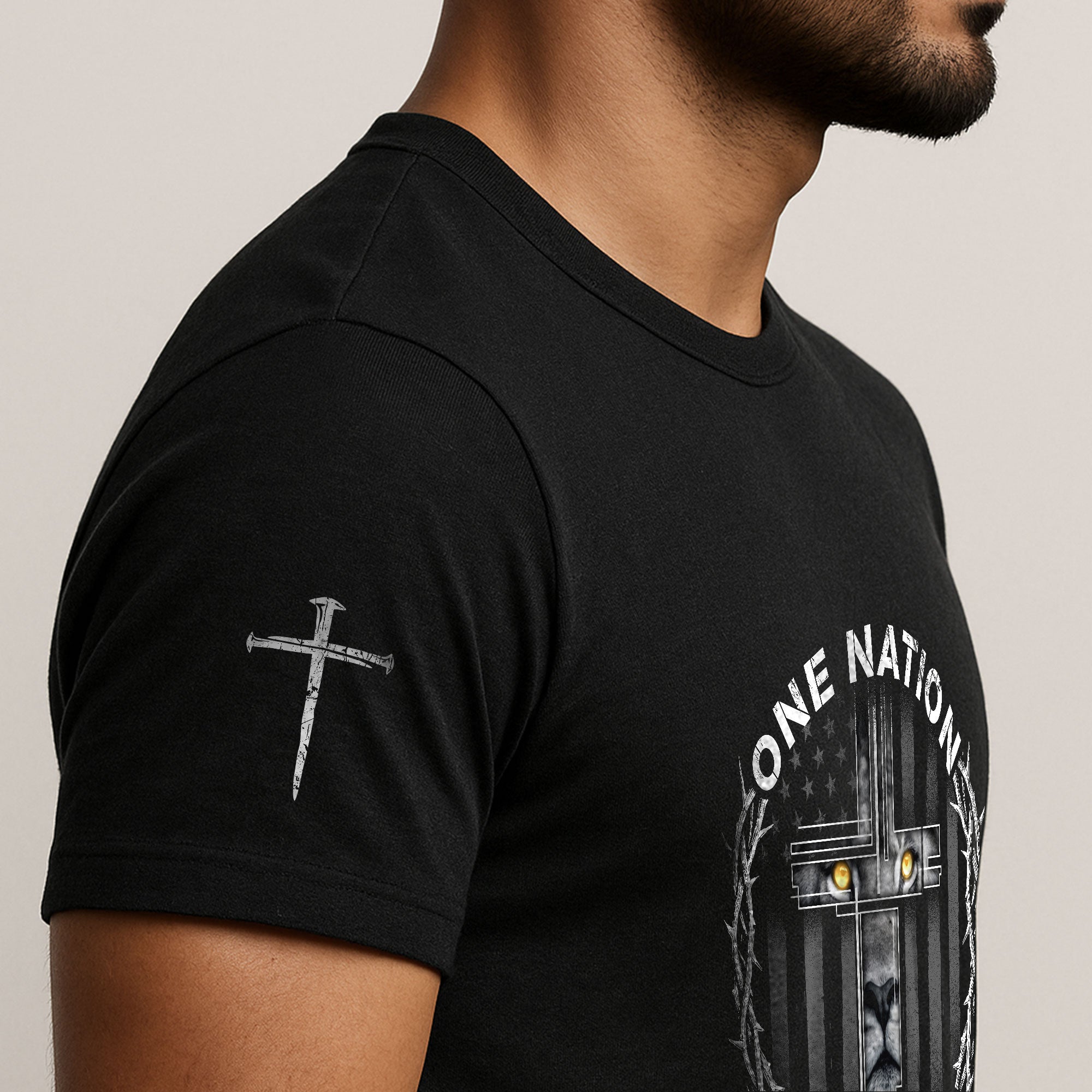 One Nation Under God Lion Cross, Christian Tee Shirts - Faith Shirts for Men - Rust Field Wear