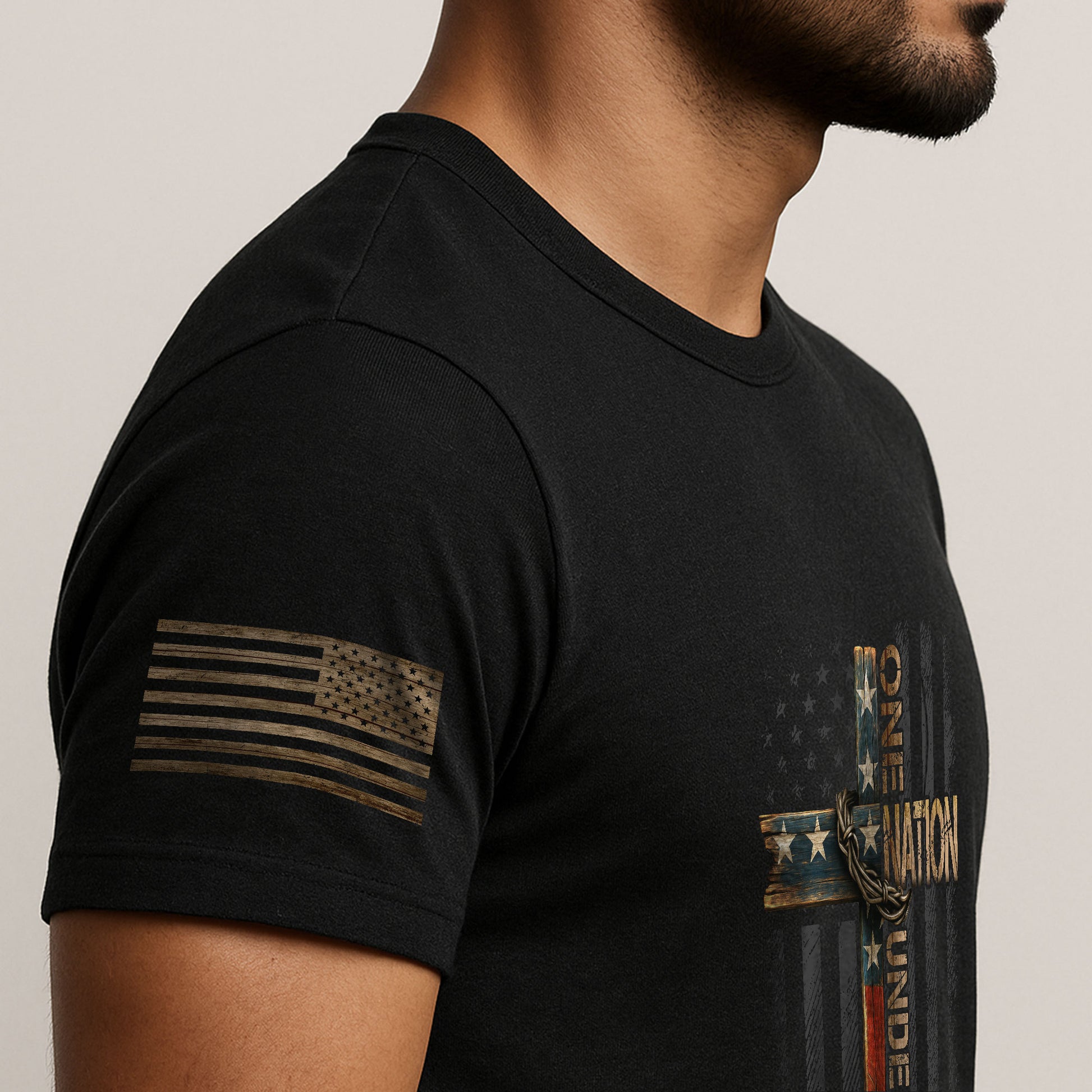 Faith Based Christian Tee Shirts, Christian Cross One Nation Under God - Christian Shirts for Men - Rust Field Wear
