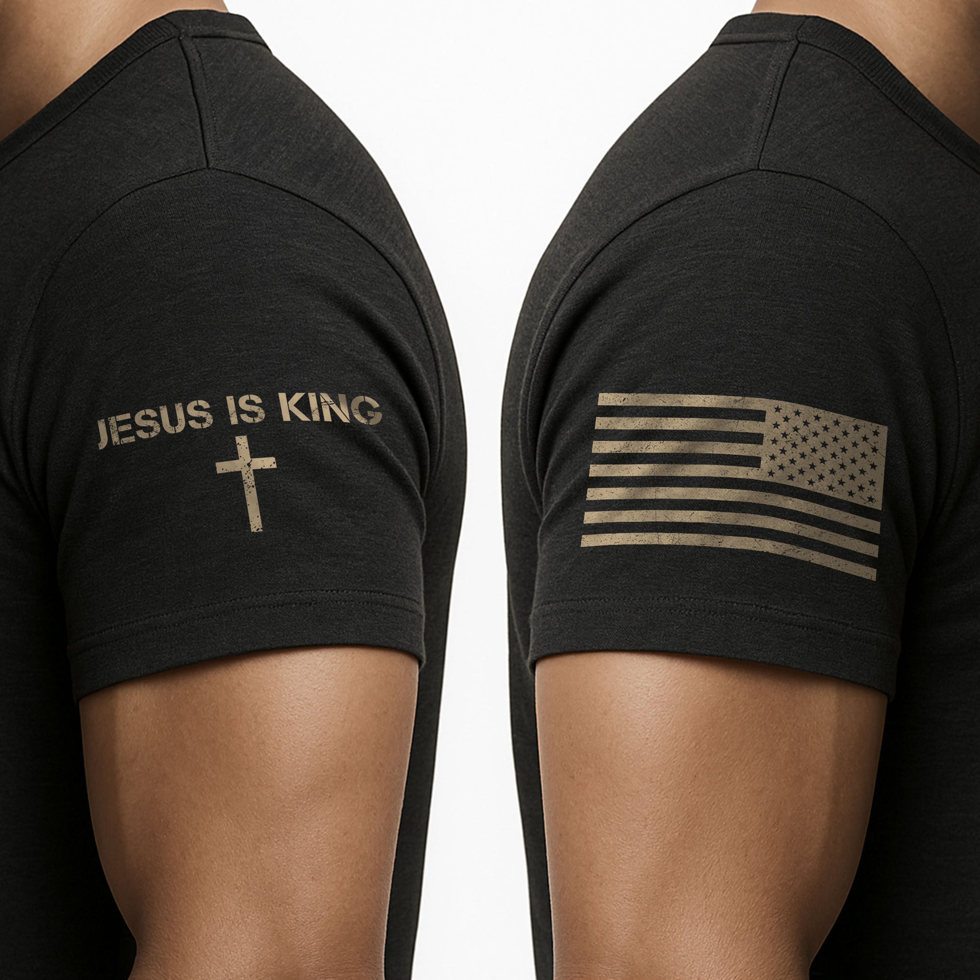 Christian Tee Shirts, Jesus Is King , Cross, American Flag and Christian Faith - Christian Shirts for Men - Rust Field Wear