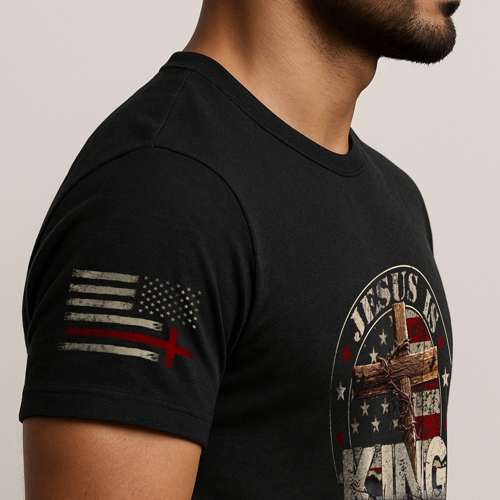 Christian Shirts for Men, Jesus Is King Christian Cross American Flag for - Christian Tee Shirts - Rust Field Wear