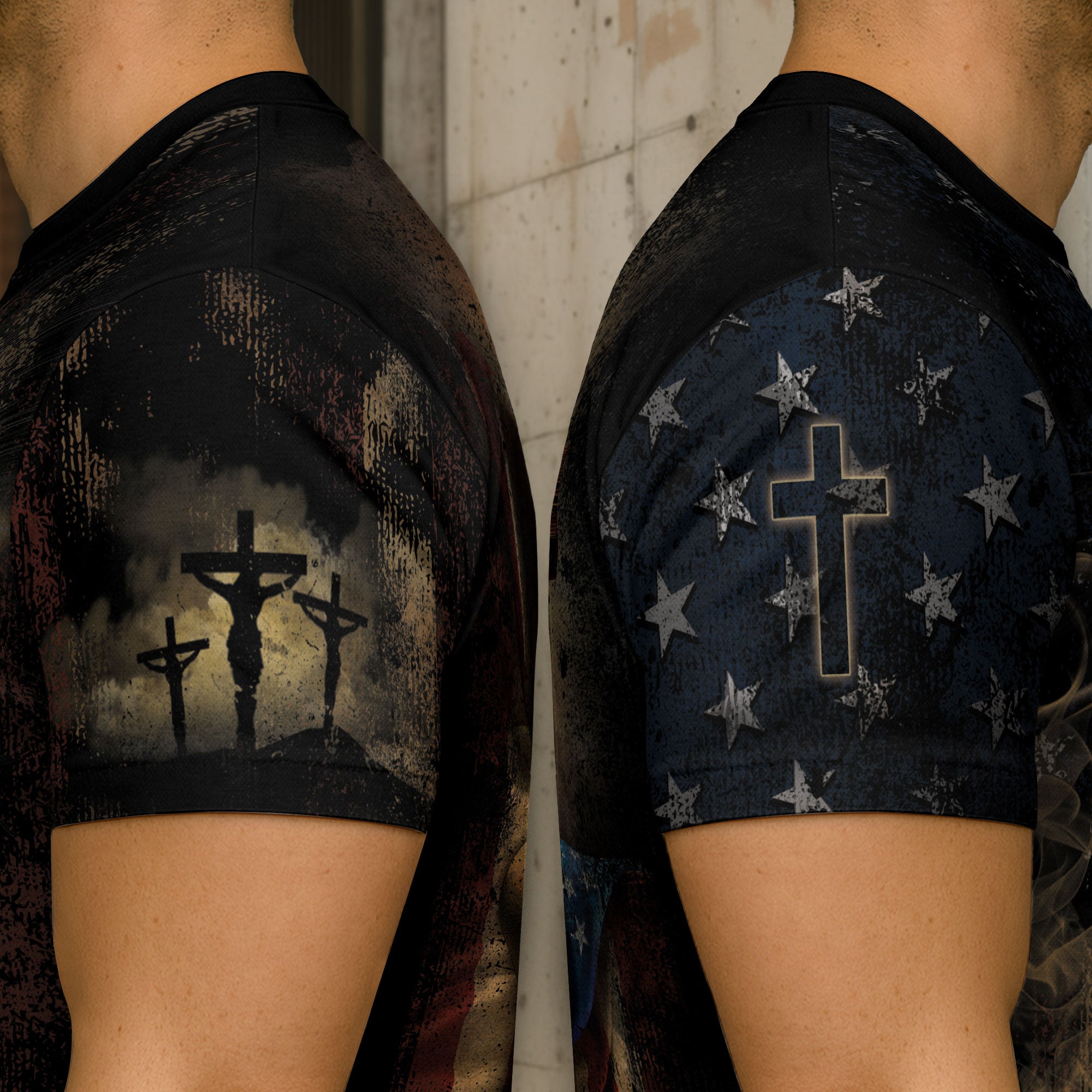 Faith Over Fear Lion of Judah and Patriot Cross - RustField Co Freedom Shirts, Christian Tee Shirts for Men - Rust Field Wear
