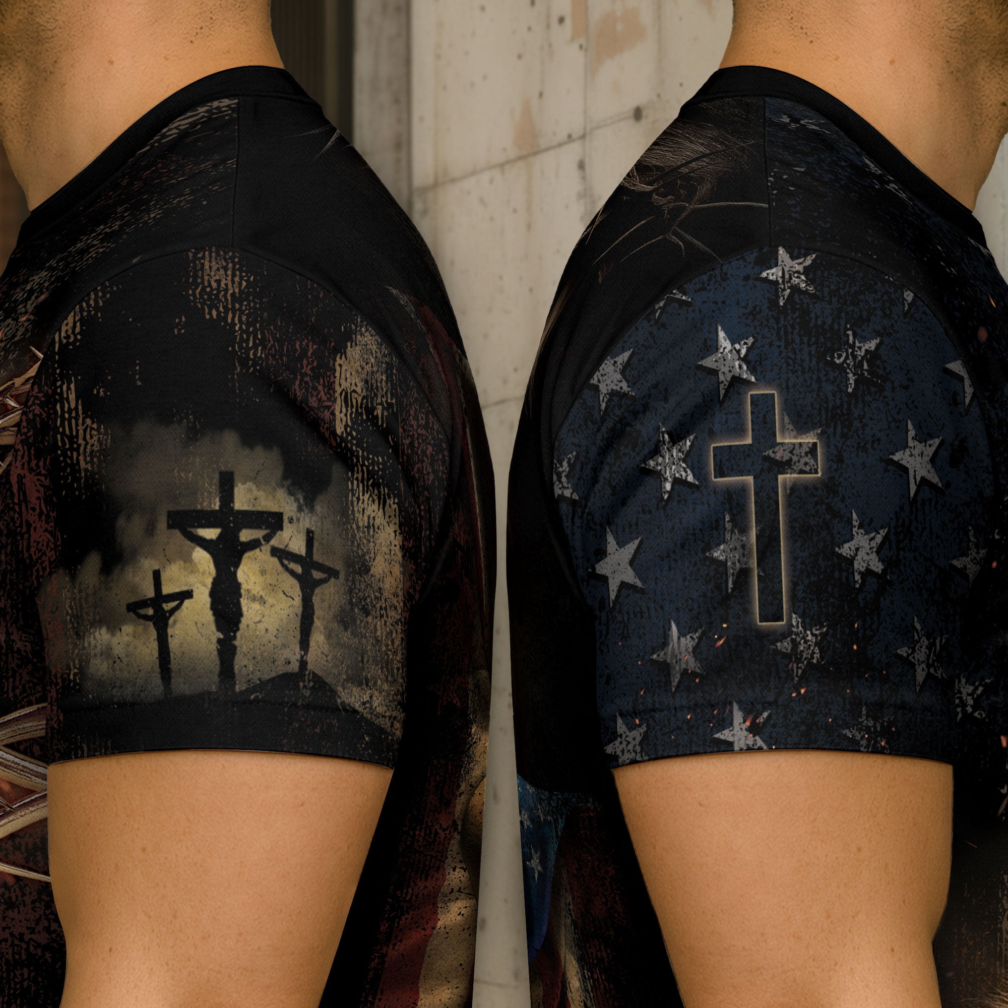 Faith Over Fear Rugged Cross and Warrior Lion Patriotic Christian Tee Shirts - Freedom Shirts for Men, RustField Co - Rust Field Wear