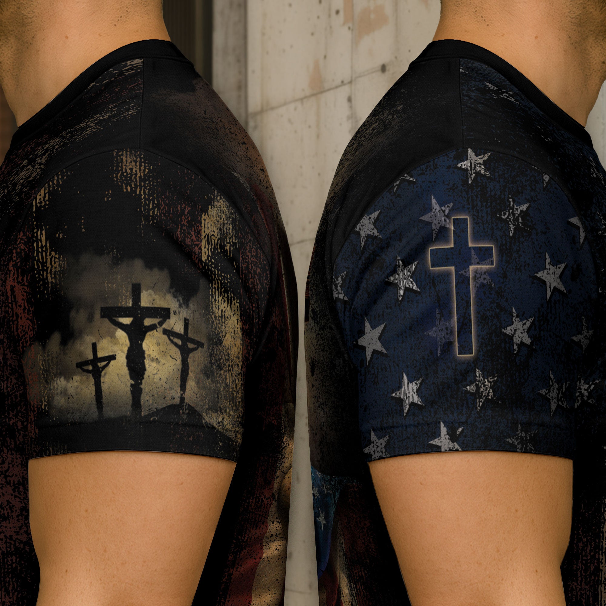 FAITH OVER FEAR Cross and Crown of Thorns Patriotic - Christian Tee Shirts for Men, Freedom Shirts, RustField Co - Rust Field Wear