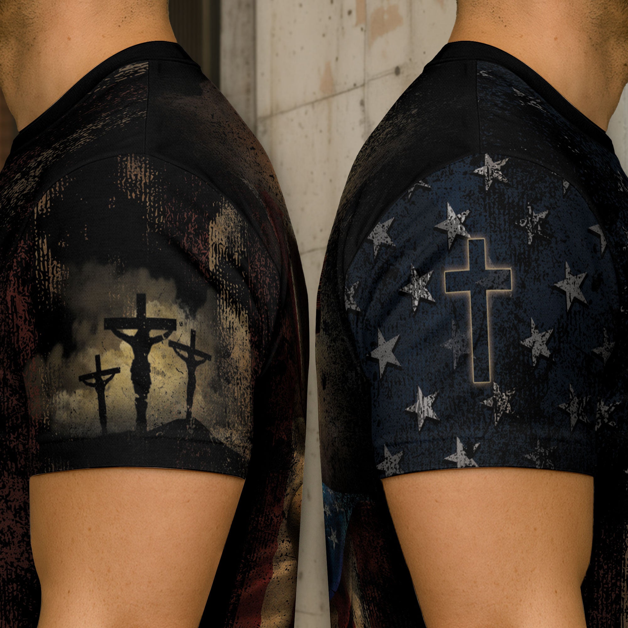 One Nation Under God Rugged Cross and Crucified Savior Patriotic - RustField Co Freedom Shirts, Christian Tee Shirts for Men - Rust Field Wear