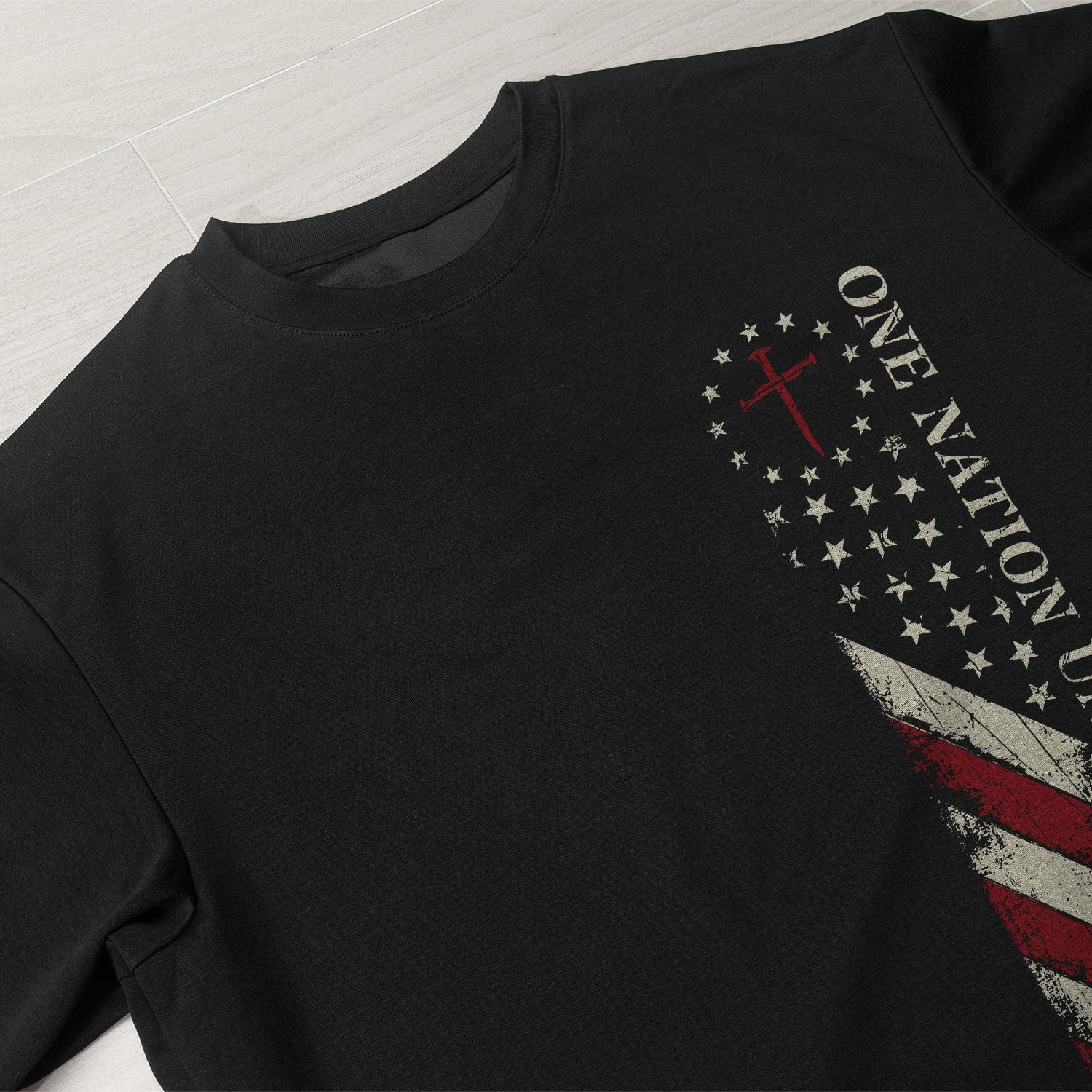 One Nation Under God , Christian Cross and American Flag - Christian Tee Shirts, Christian Shirts for Men - Rust Field Wear