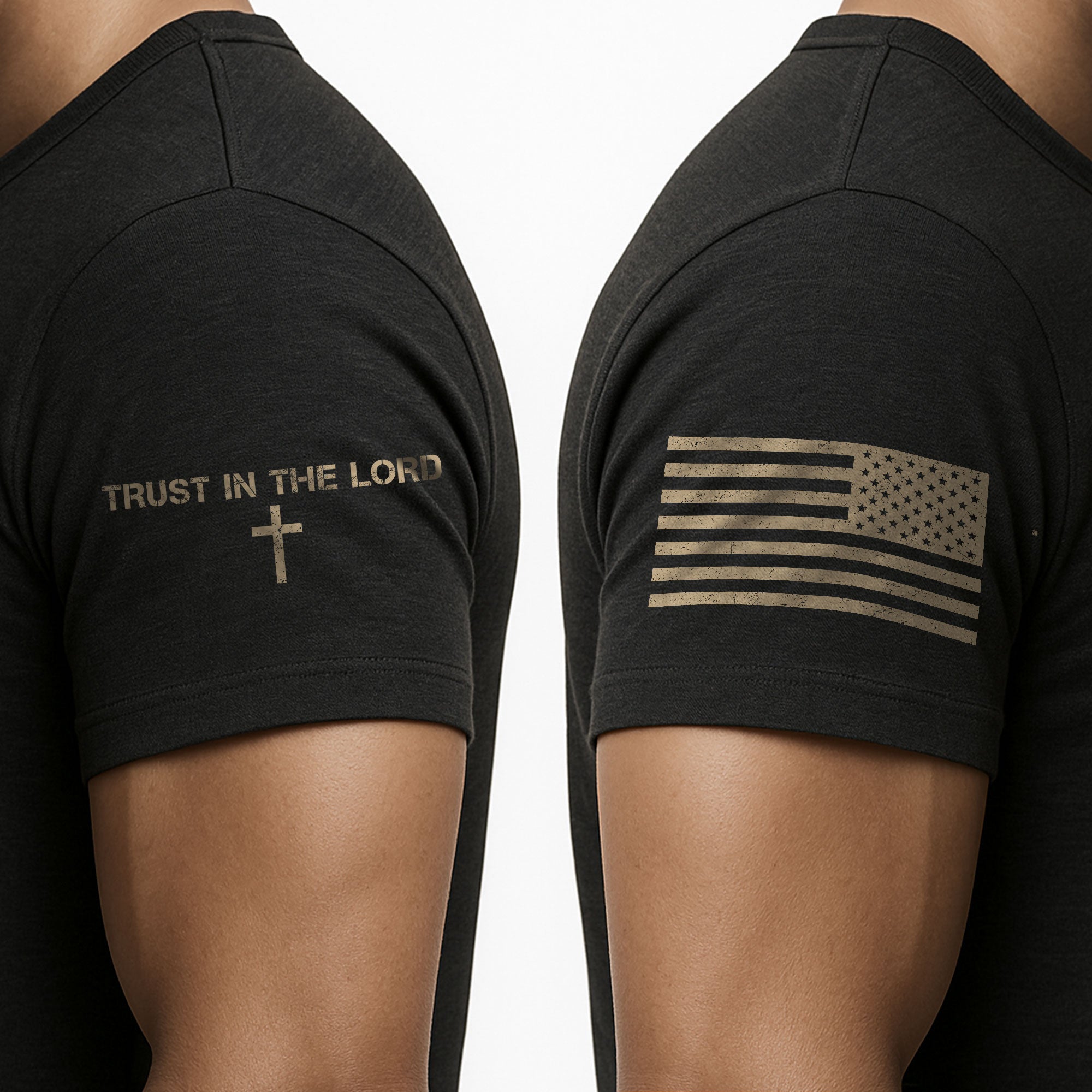 Faith Based Christian Tee Shirts, Trust in the Lord Proverbs 3:5 6 American Faith - Christian Shirts for Men - Rust Field Wear