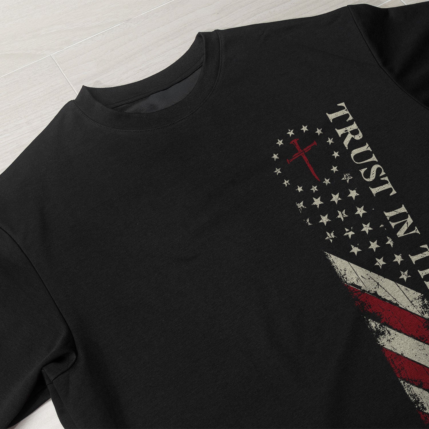 Christian Shirts for Men, Trust in the Lord Christian American Flag, Proverbs 3:5 6 Bible Verse - Christian Tee Shirts - Rust Field Wear