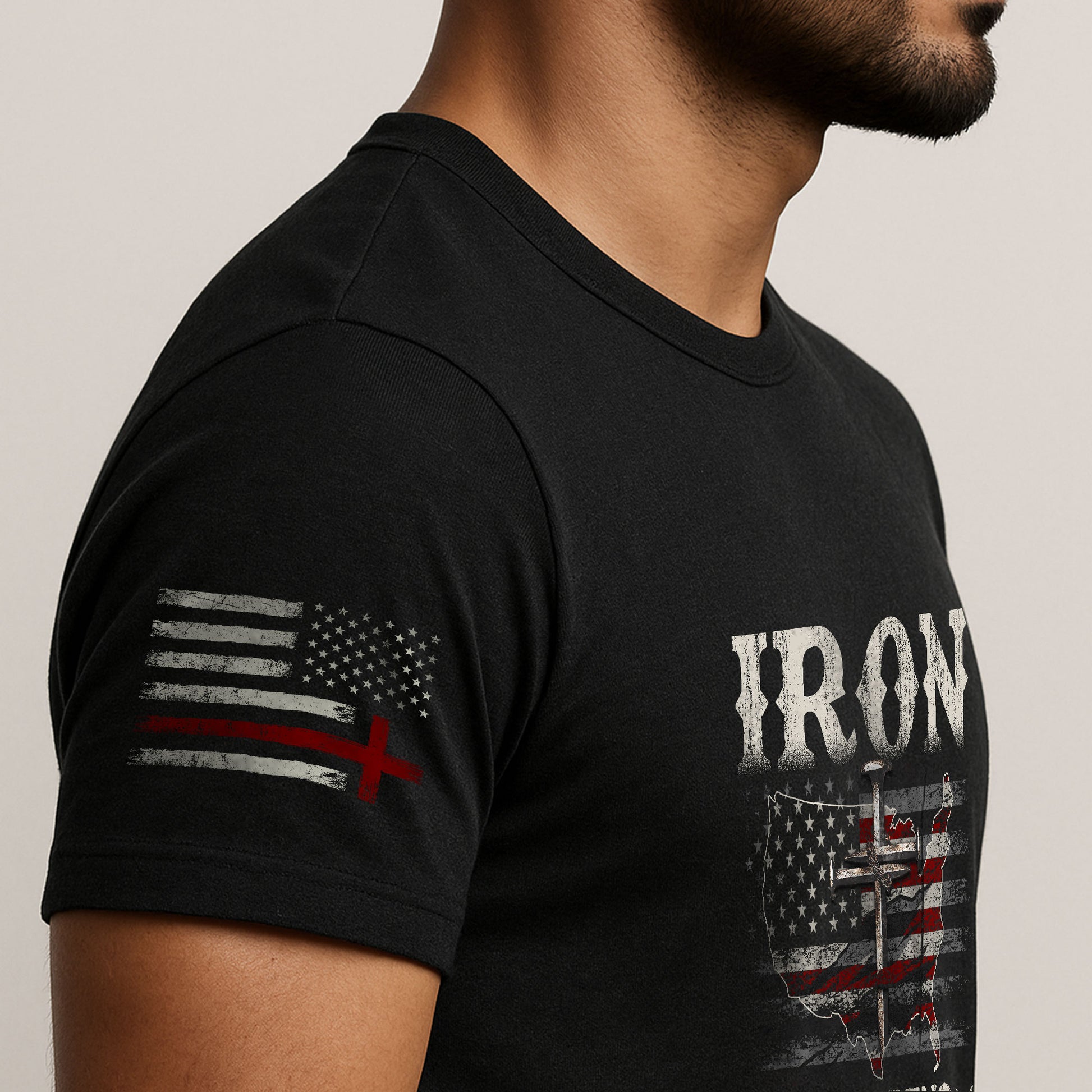 Faith Based Christian Tee Shirts, Iron Sharpens Iron Proverbs 27:17 USA Faith Warrior - Christian Shirts for Men - Rust Field Wear