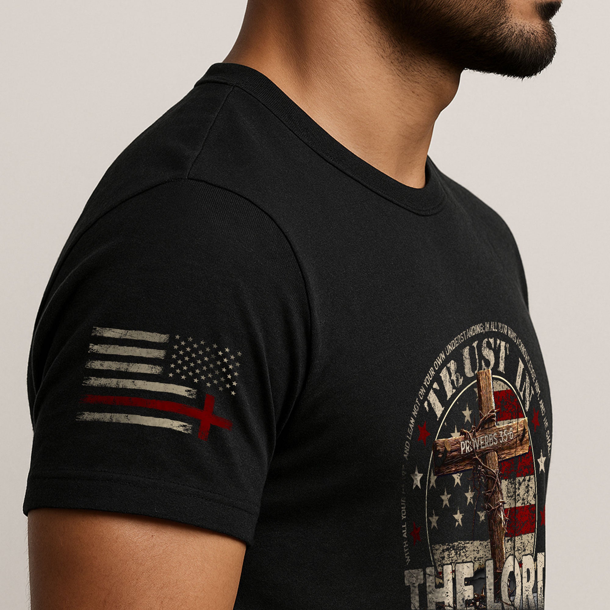Christian Shirts for Men, Trust In The Lord Proverbs 3:5 6 Bible Verse Patriotic Christian - Christian Tee Shirts - Rust Field Wear