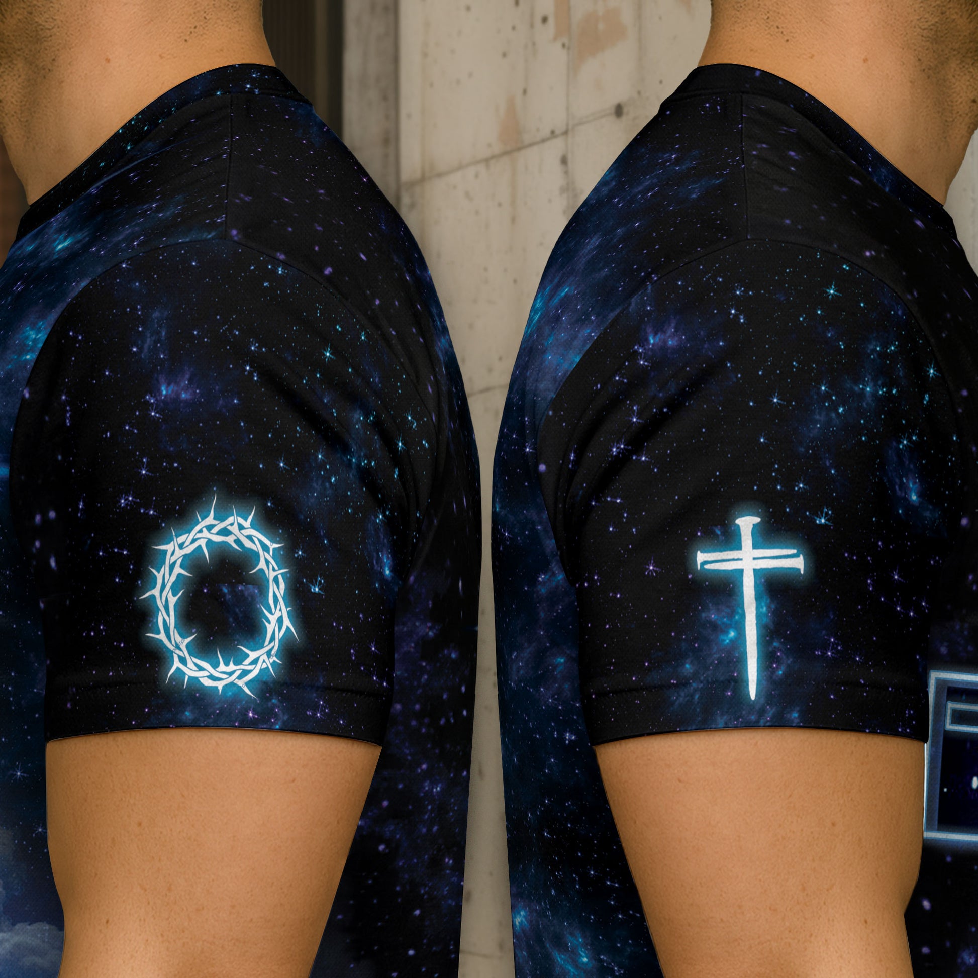 Christian Tee Shirts for Men, RustField Co - Christ Who Strengthens Me Cosmic Cross Tshirt, Freedom Shirts - Rust Field Wear