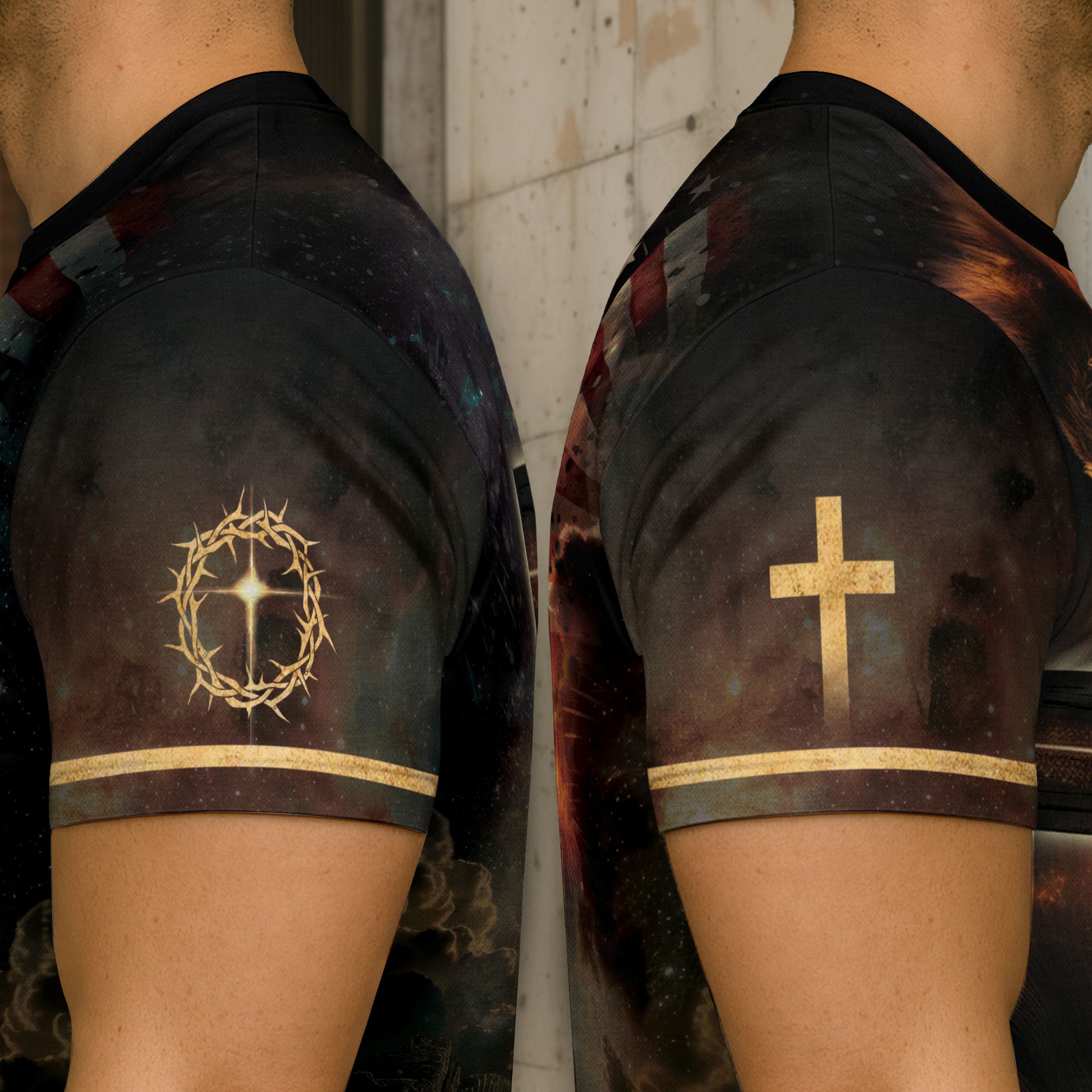 RustField Co, One Nation Under God Lion Cross American Flag - Christian Tee Shirts for Men, Freedom Shirts - Rust Field Wear
