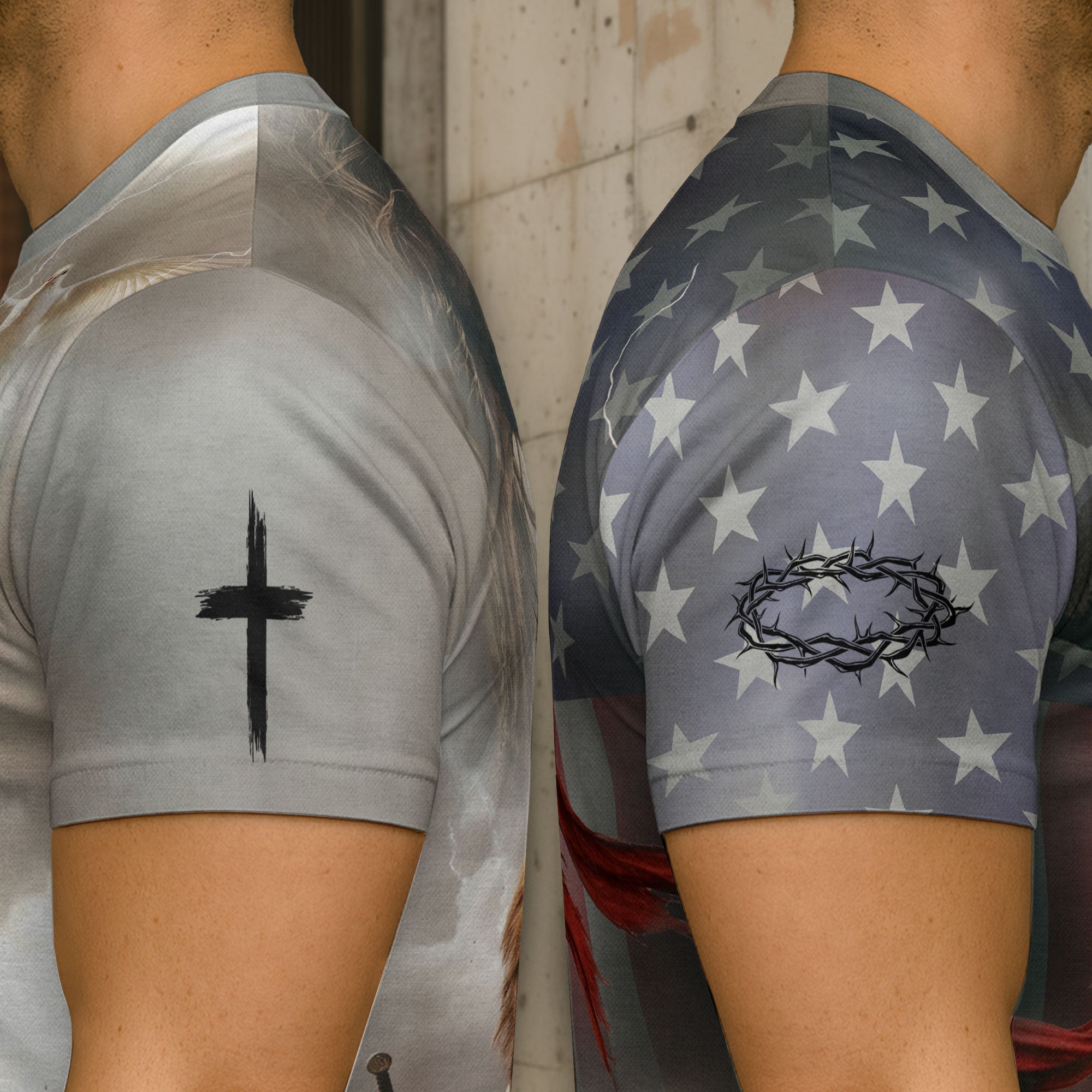 Freedom Shirts - Faith Over Fear American Flag Lion and Cross, Christian Tee Shirts for Men, RustField Co - Rust Field Wear
