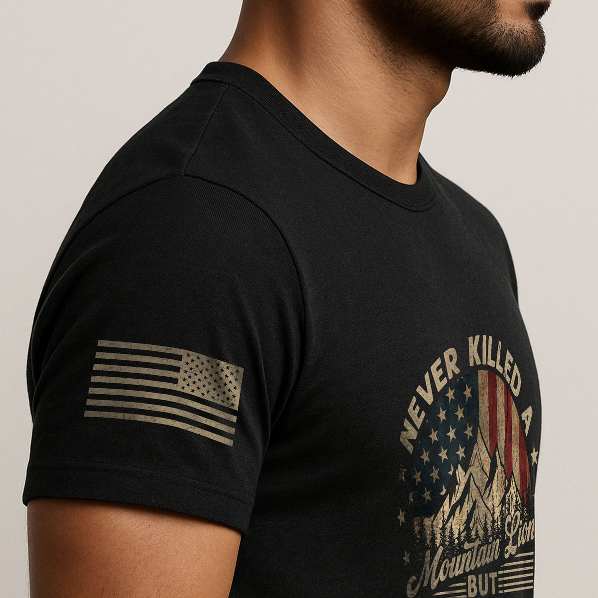 Never Killed A Mountain Lion But Ive Choked A Cougar US Flag Graphic T-Shirt
