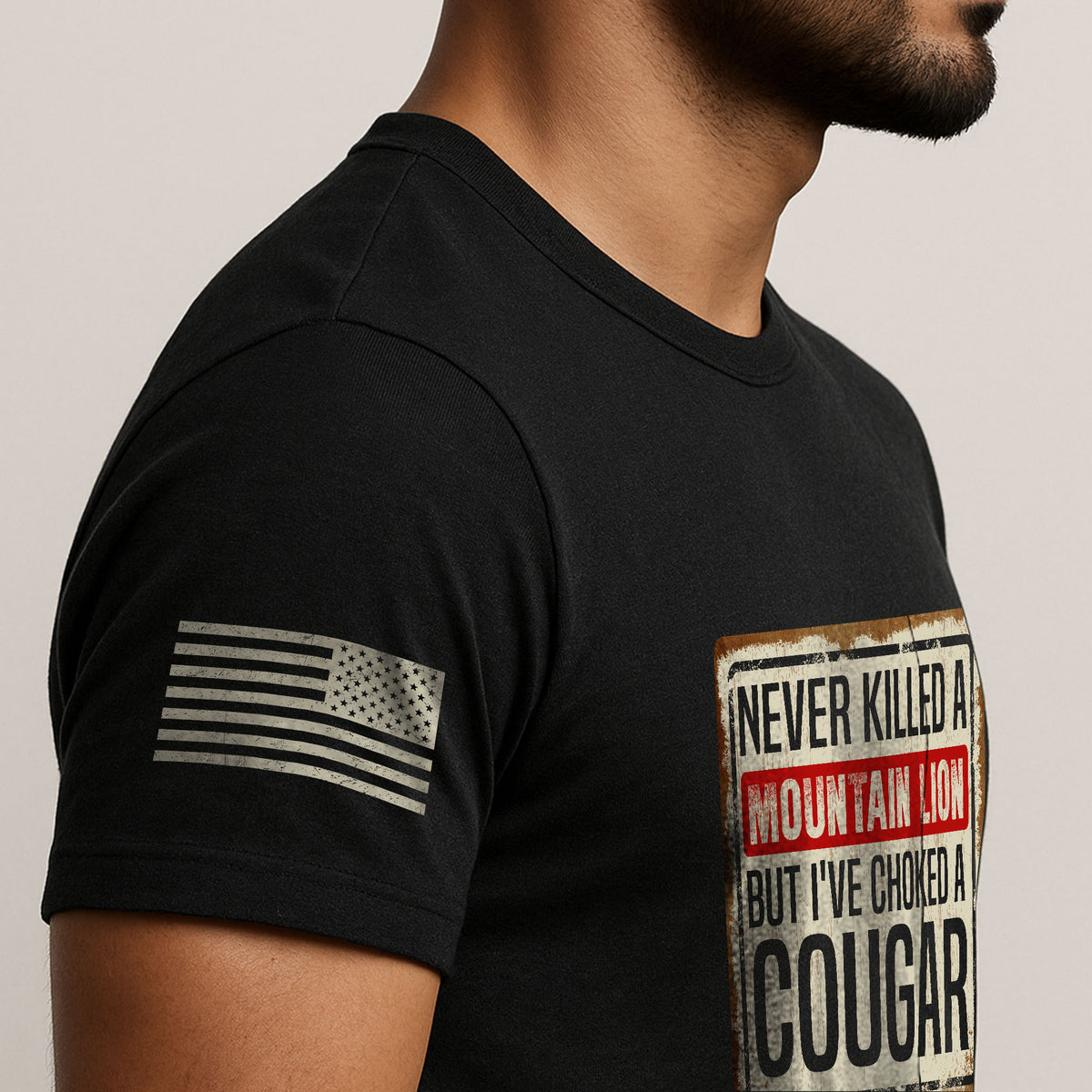 Never Killed A Mountain Lion But Ive Choked A Cougar Retro Plate Graphic T-Shirt