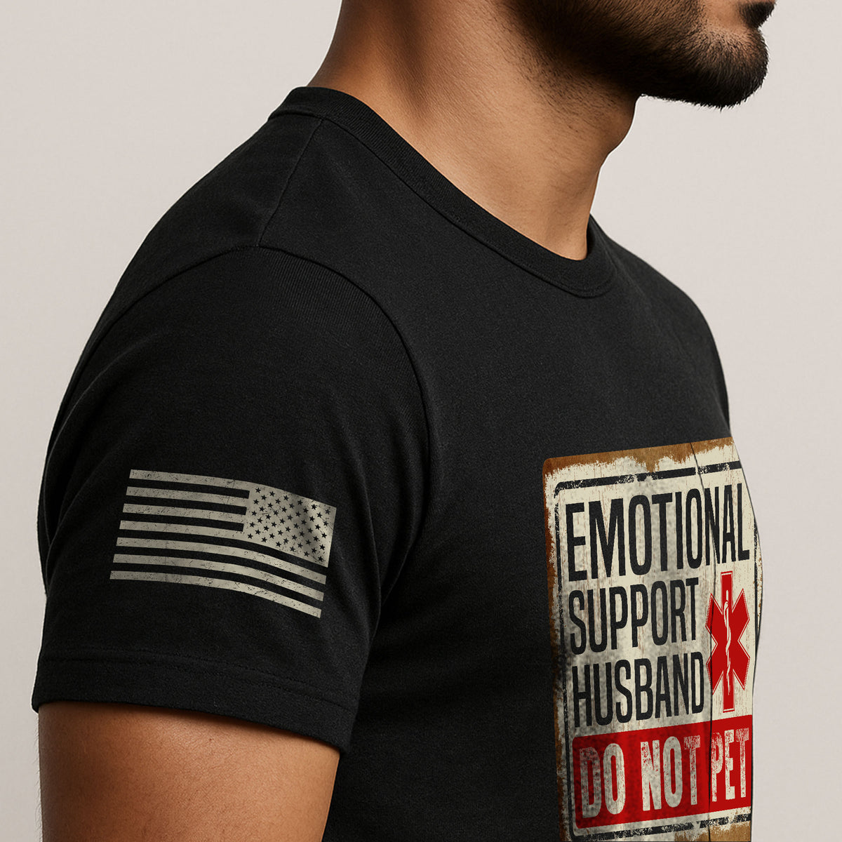 Emotional Support Husband Do Not Pet Sign Board Graphic Tee Shirt Casual Cotton Top