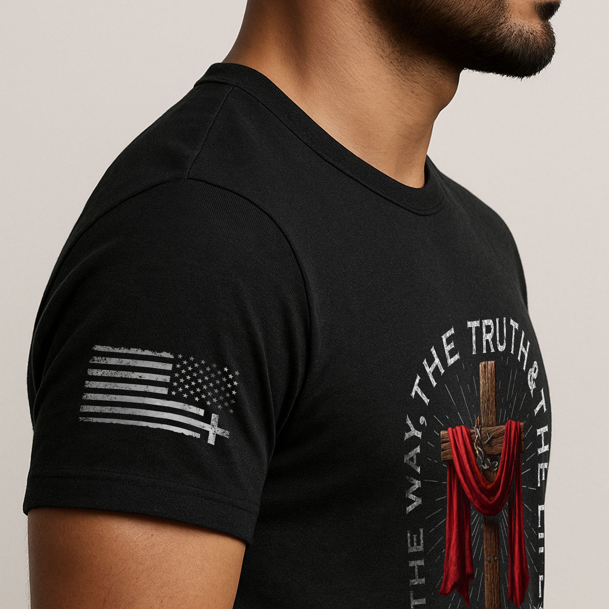 The Way The Truth The Life John 14:6 Jesus Cross Red Cloth, Christian Tee Shirts - Faith Shirts for Men - Rust Field Wear