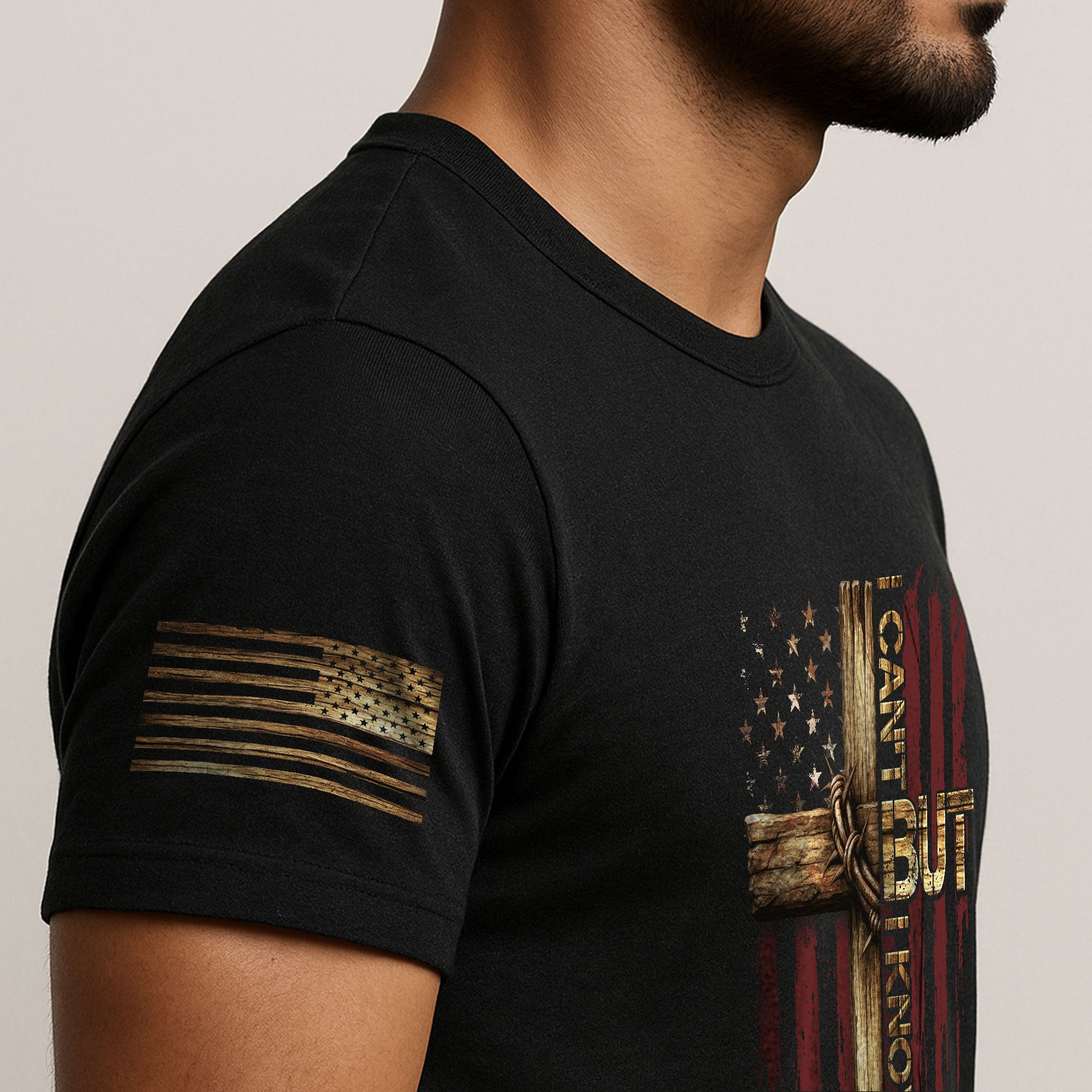 Christian Tee Shirts, I Can’t But I Know a Guy Cross and American Flag Christian - Christian Shirts for Men - Rust Field Wear