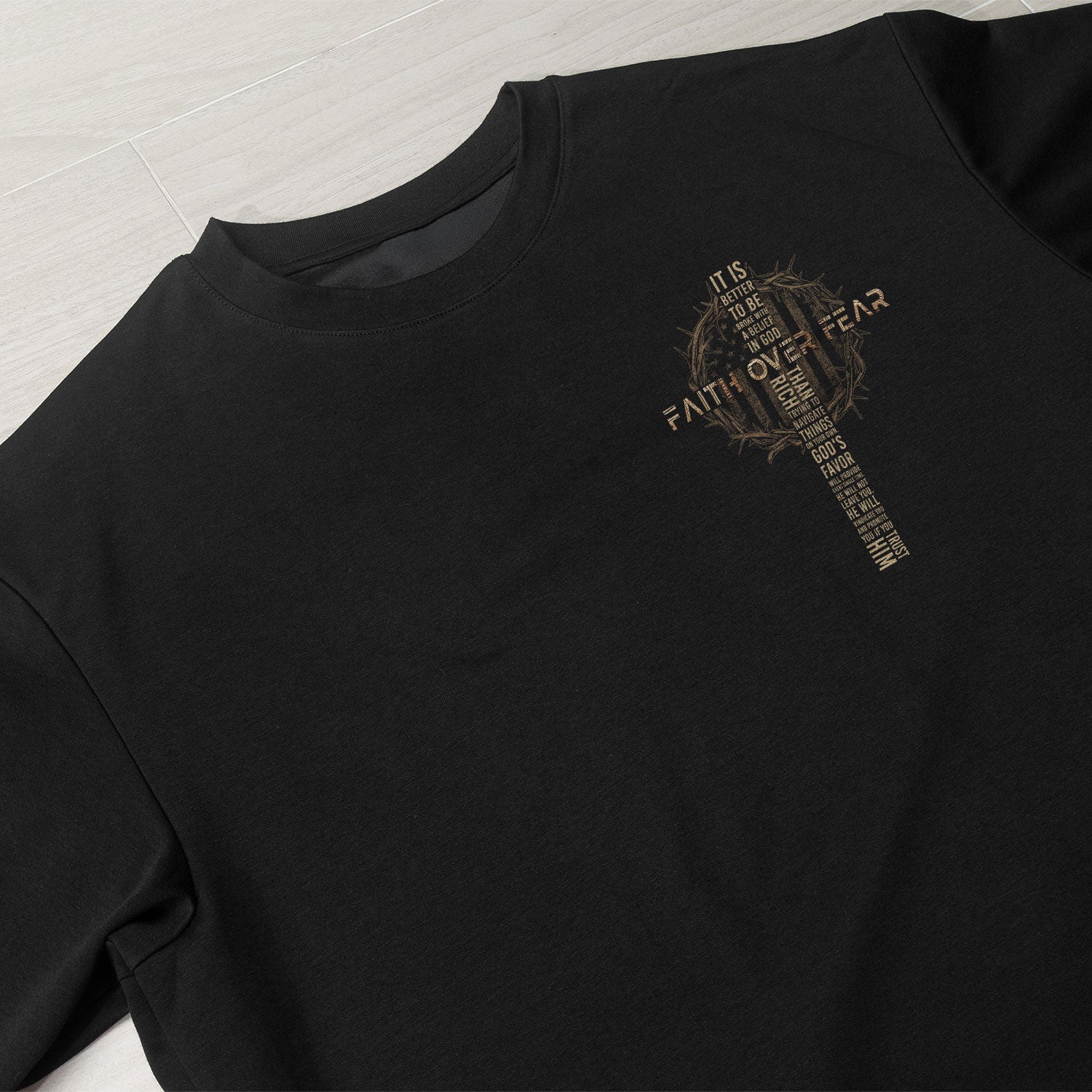 Faith Over Fear Crown of Thorns Cross Scripture - Christian Tee Shirts, Christian Shirts for Men - Rust Field Wear