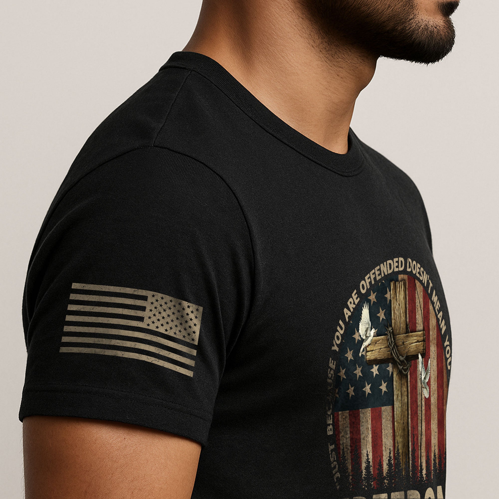 Freedom “Offended Doesn’t Mean You Are Right” Memorial Faith Cross - Freedom Shirts for Men, Patriotic T Shirts - Rust Field Wear