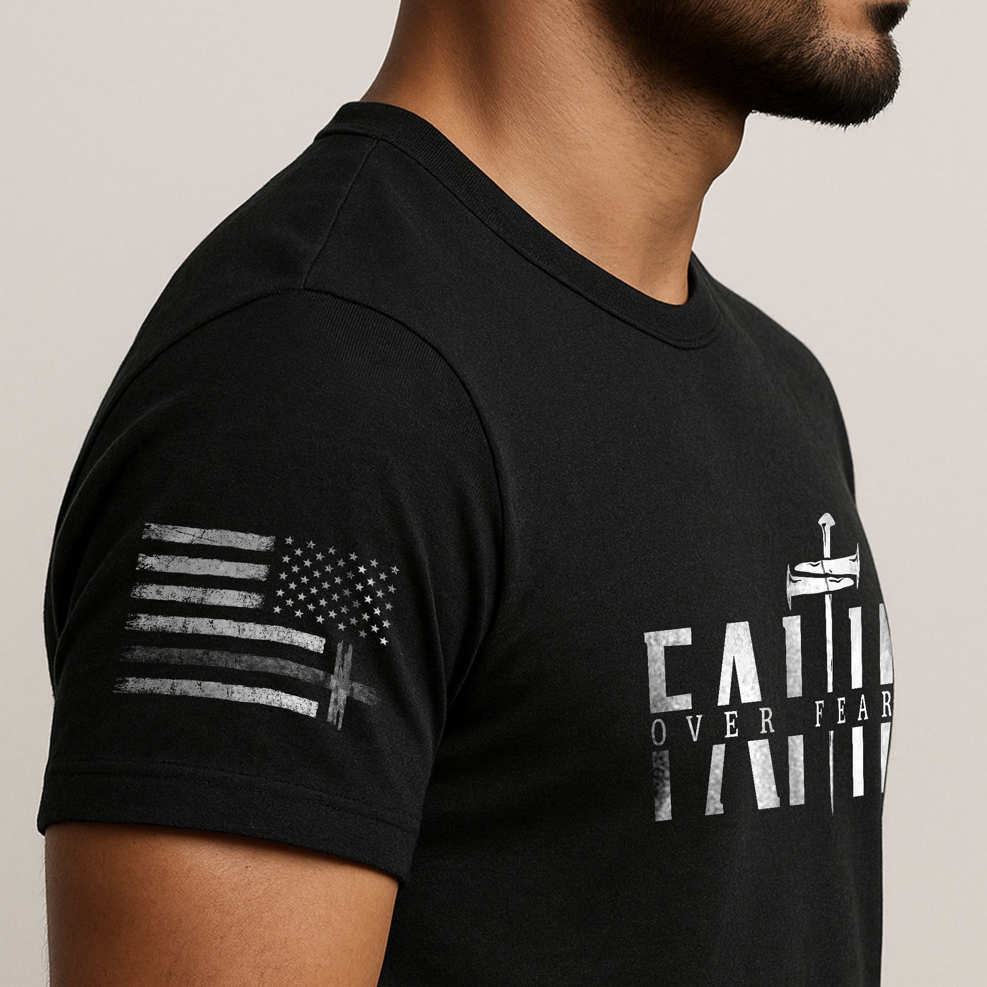 Christian Shirts for Men, Faith Over Fear Sword Cross - Christian Tee Shirts - Rust Field Wear