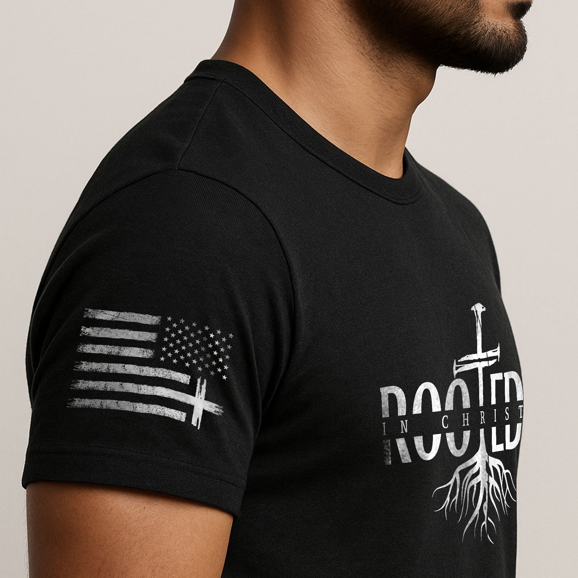 Rooted In Christ Cross Roots Christian, Christian Shirts for Men - Christian Tee Shirts - Rust Field Wear