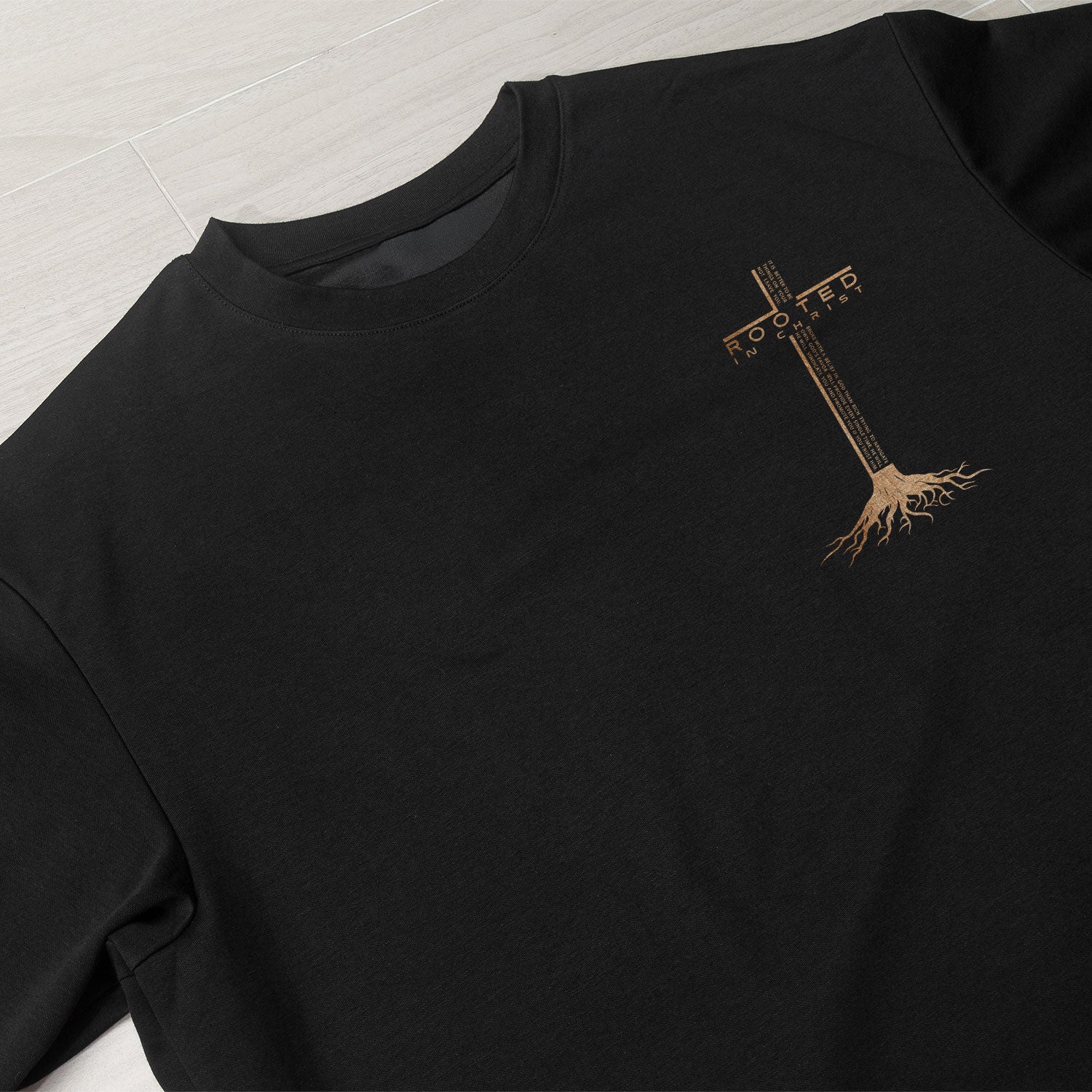 Rooted In Christ Scripture Cross Back Print Christian - Christian Tee Shirts, Christian Shirts for Men - Rust Field Wear
