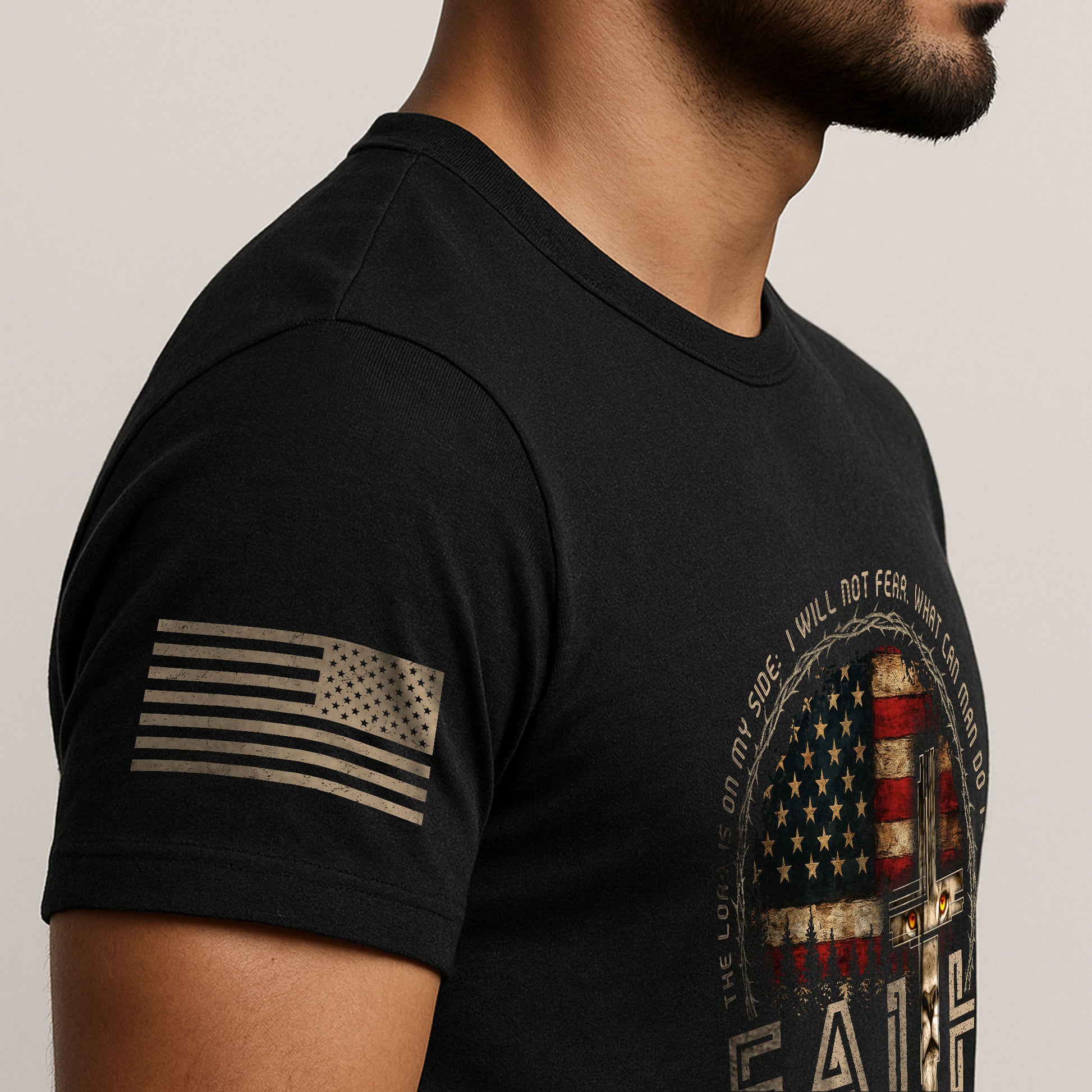 Faith Over Fear Psalms 118:6 Lion Cross American Flag Christian, Christian Shirts for Men - Christian Tee Shirts - Rust Field Wear