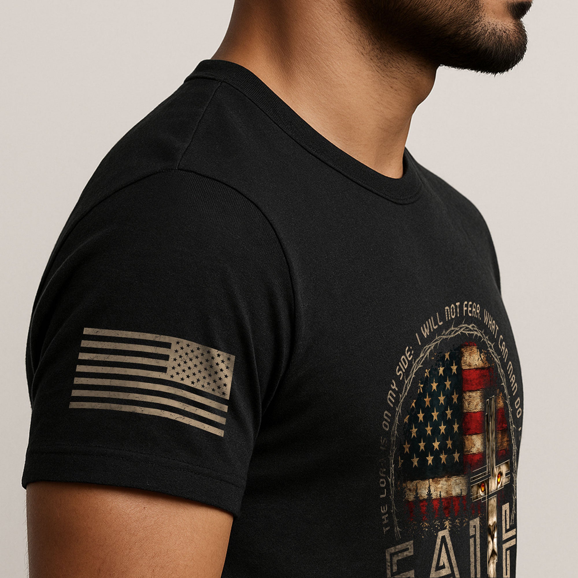 Faith Over Fear Psalms 118:6 Lion Cross American Flag Christian, Christian Shirts for Men - Christian Tee Shirts - Rust Field Wear